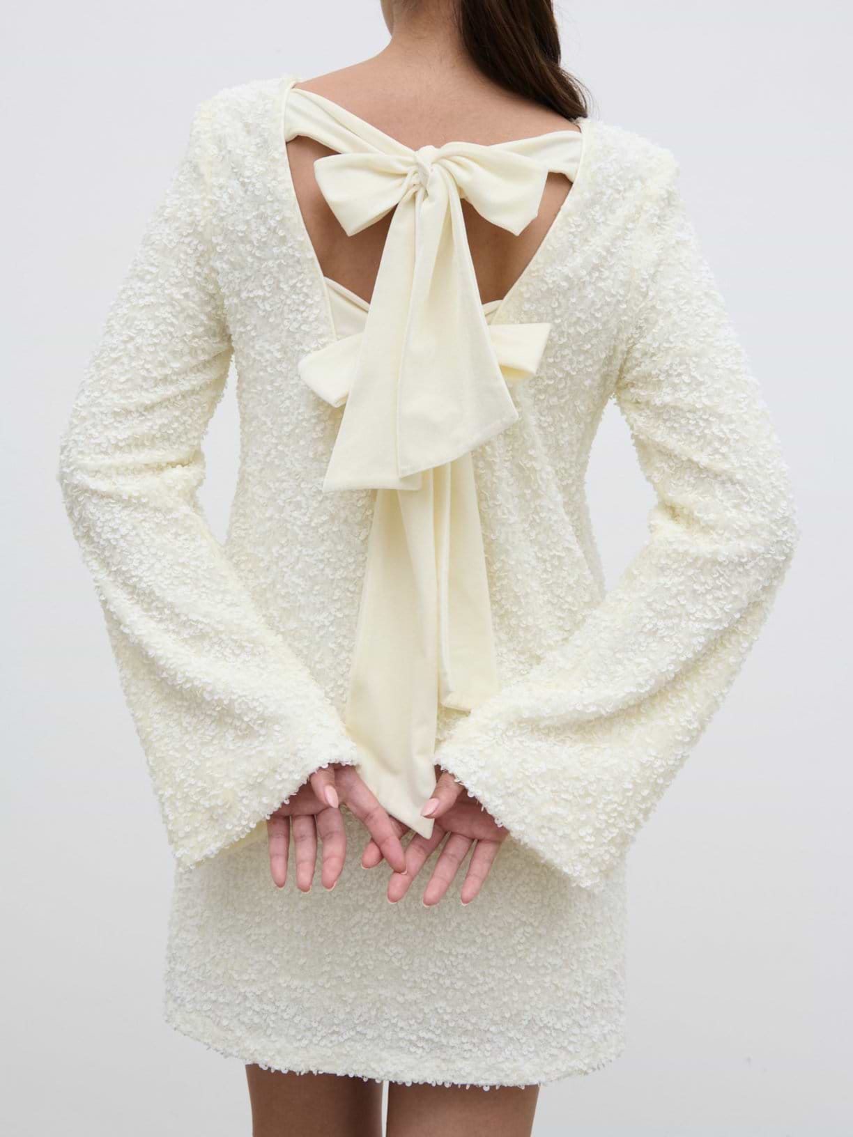 Bow Sequin Shift Dress - Ivory