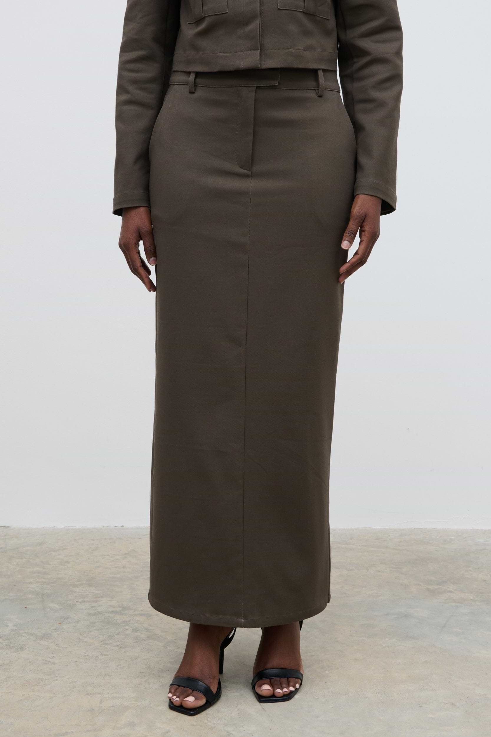 Brady Tailored Maxi Skirt - Taupe