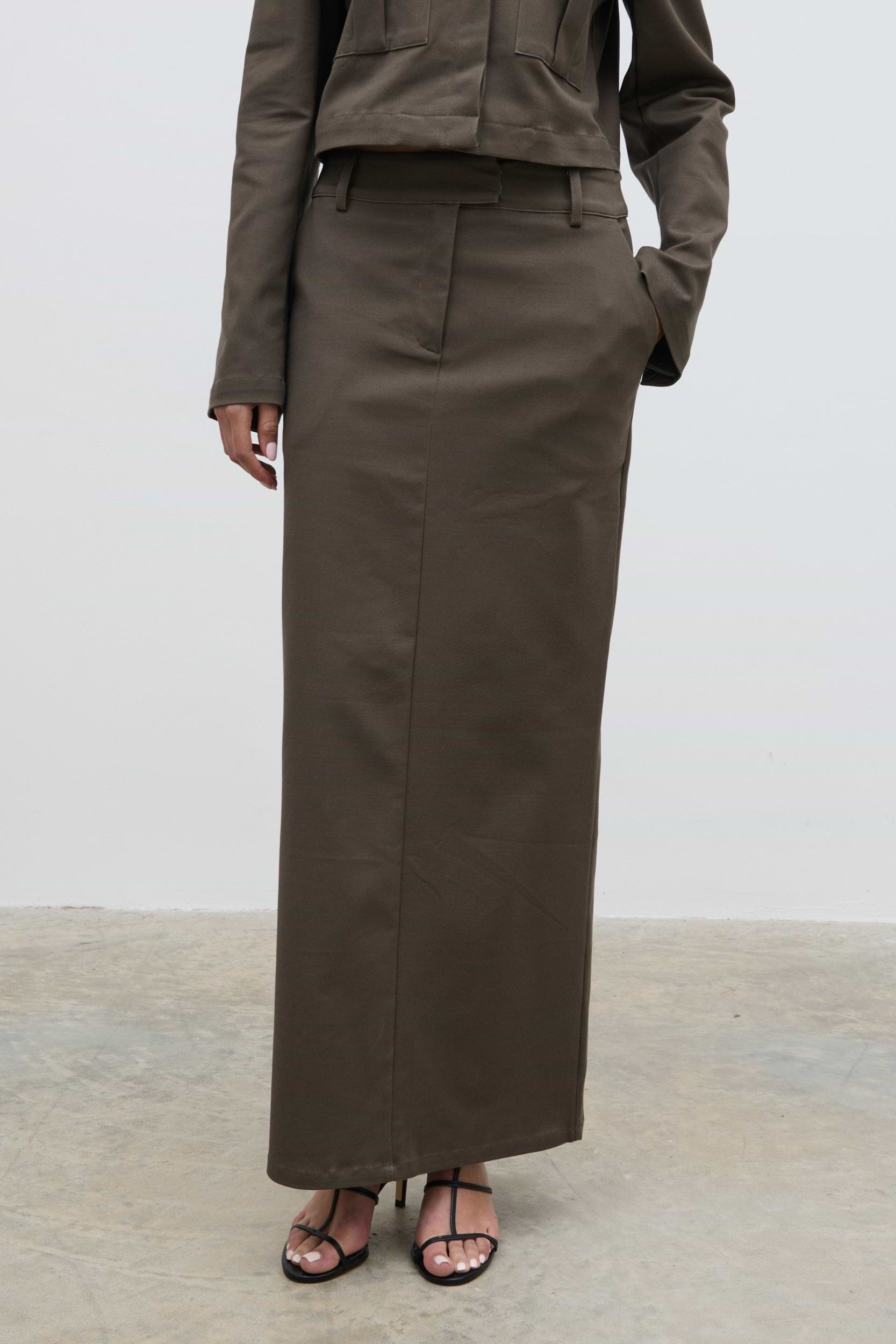 Brady Tailored Maxi Skirt - Taupe