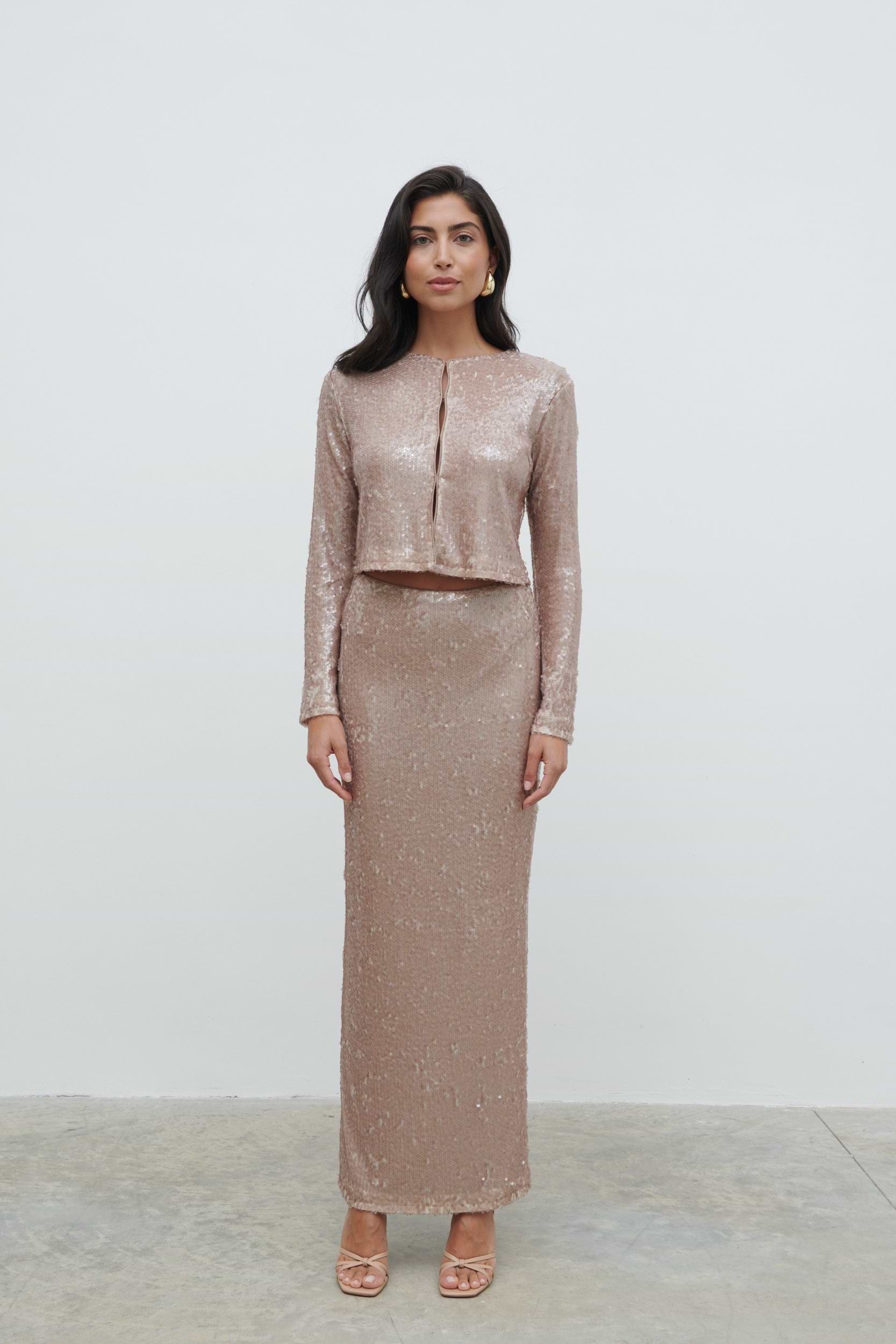 Brayden Sequin Cropped Cardigan - Beige