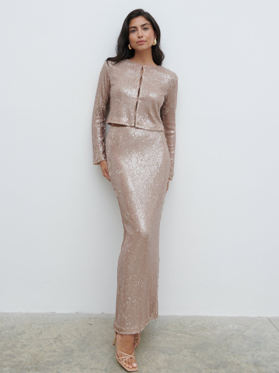 Brayden Sequin Cropped Cardigan - Beige