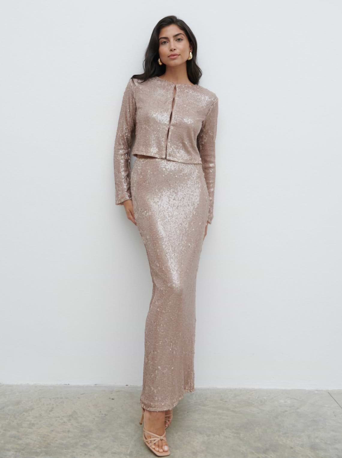 Brayden Sequin Maxi Skirt - Beige