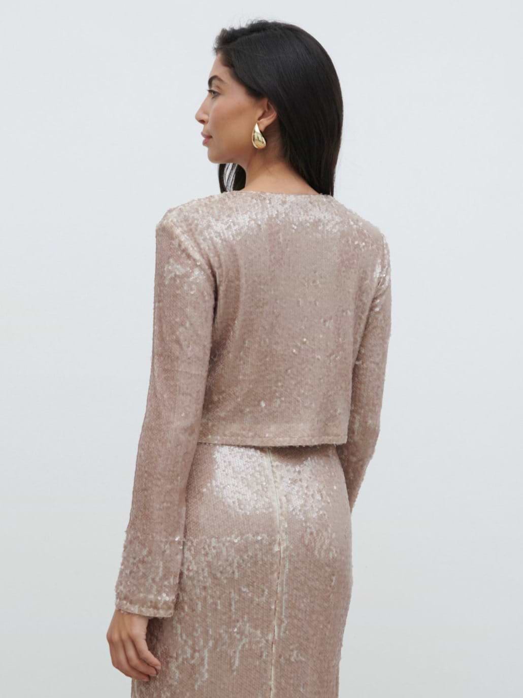 Brayden Sequin Cropped Cardigan - Beige