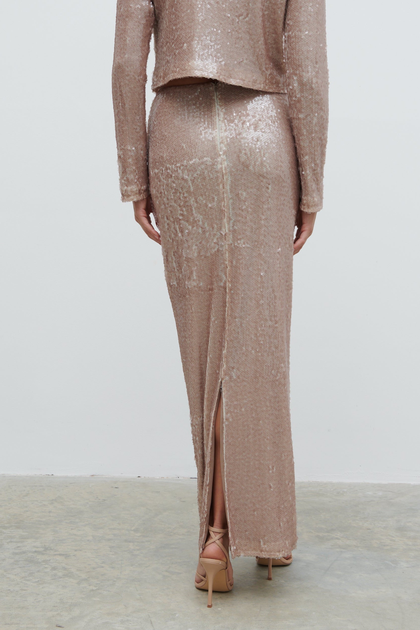 Brayden Sequin Maxi Skirt - Beige