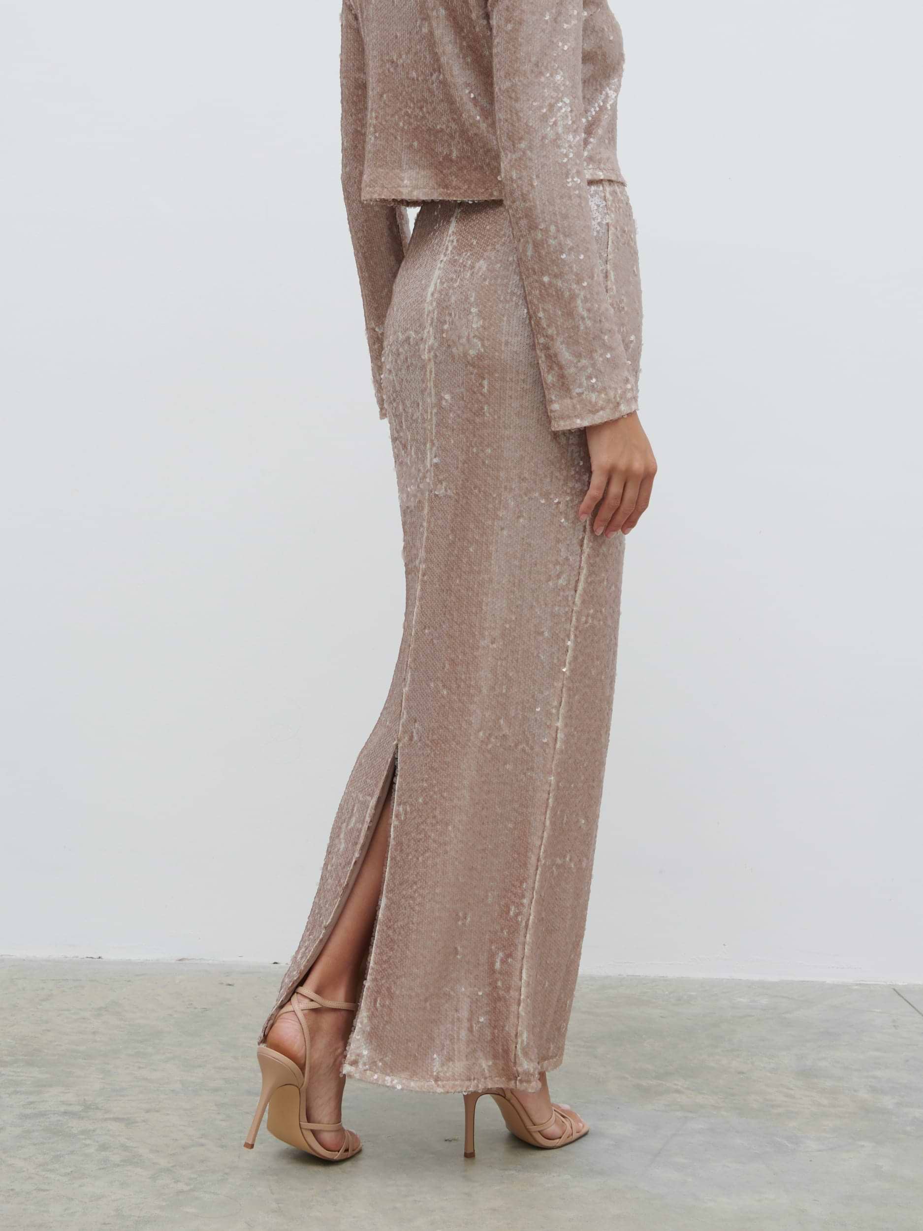 Brayden Sequin Maxi Skirt - Beige