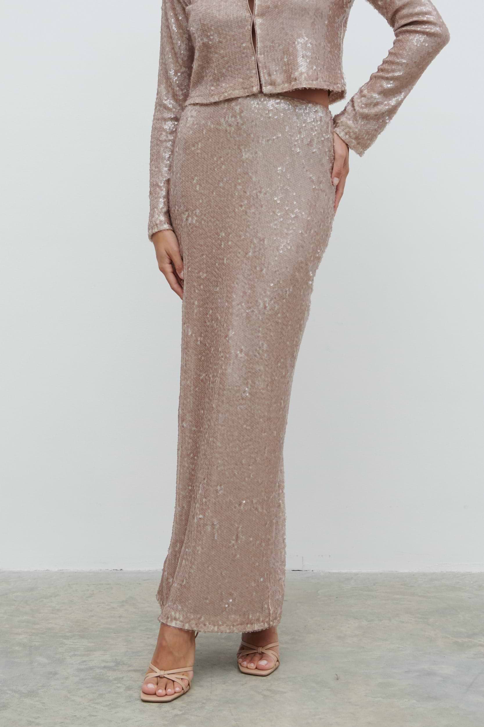 Brayden Sequin Maxi Skirt - Beige