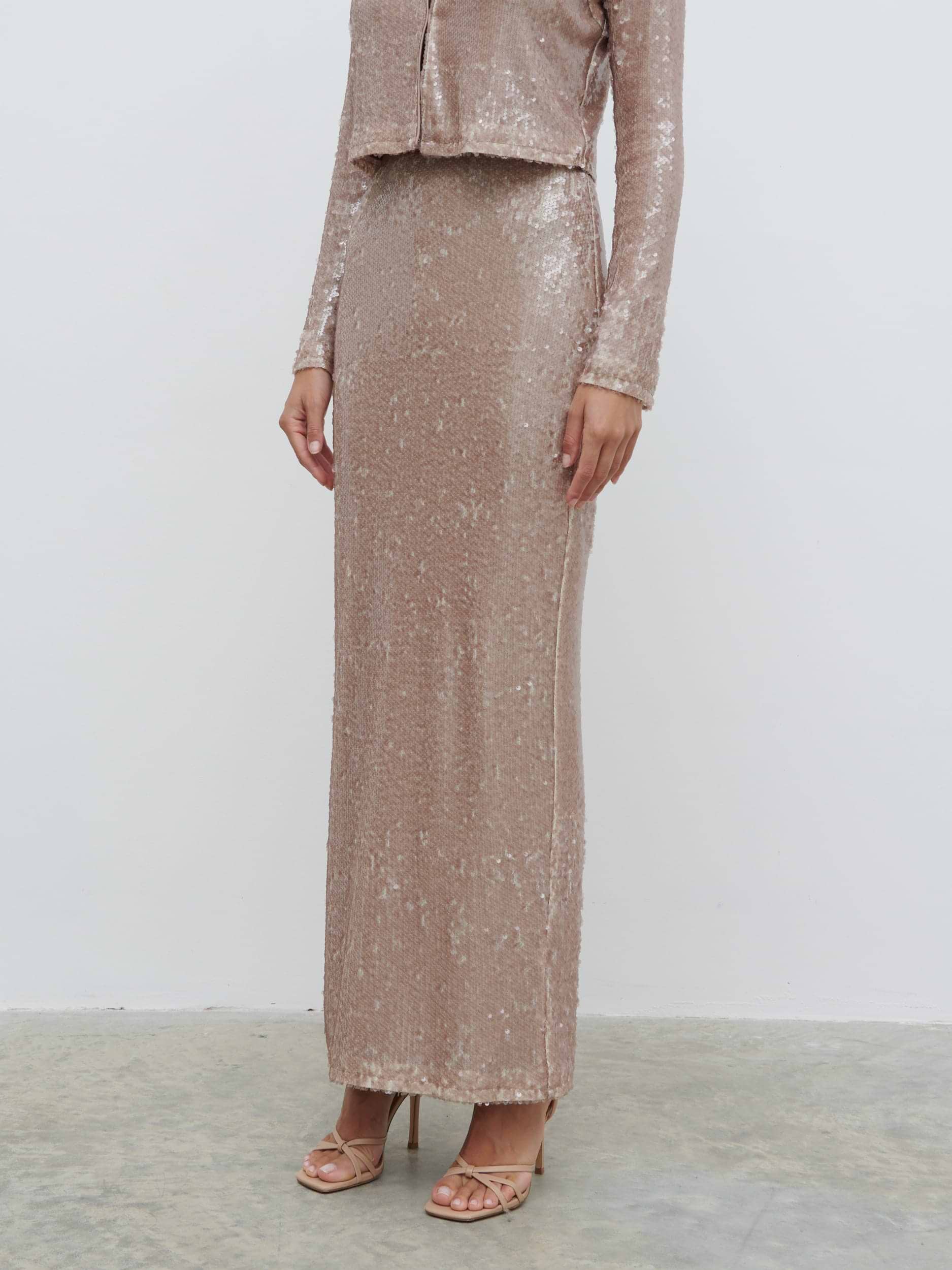 Brayden Sequin Maxi Skirt - Beige
