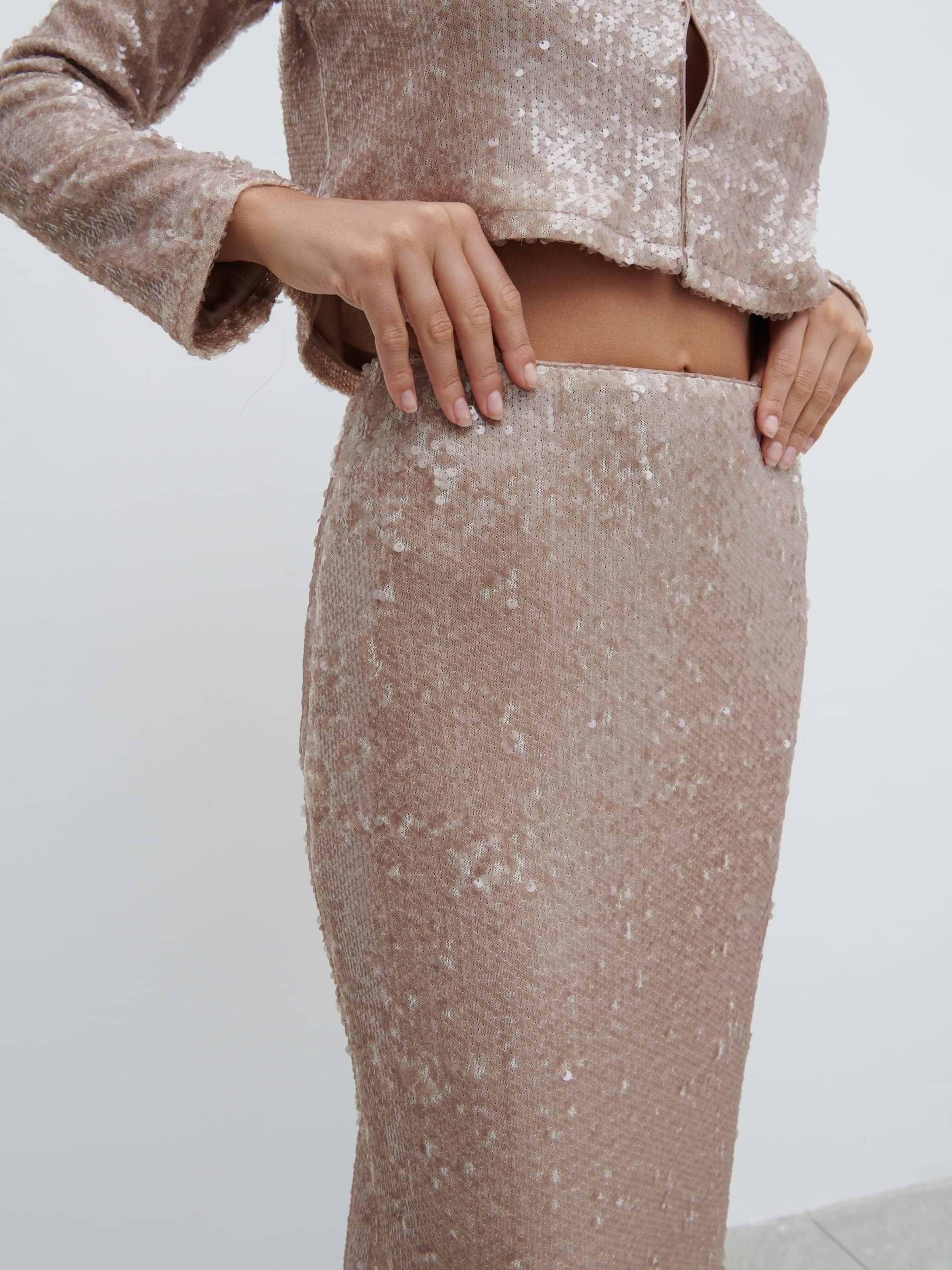 Brayden Sequin Maxi Skirt - Beige