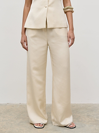Breya Satin Drawstring Trousers - Oyster