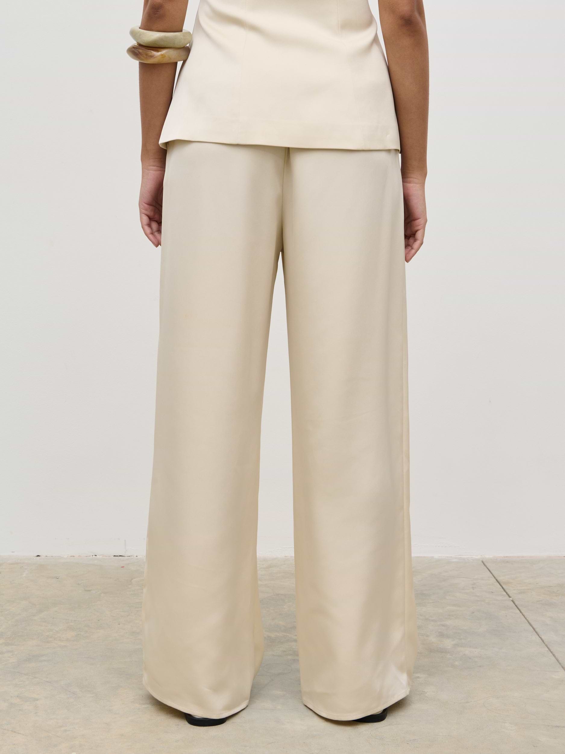 Breya Satin Drawstring Trousers - Cream