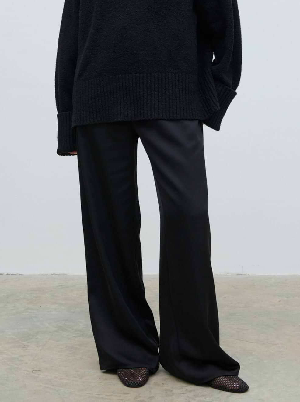Breya Satin Drawstring Trousers - Black
