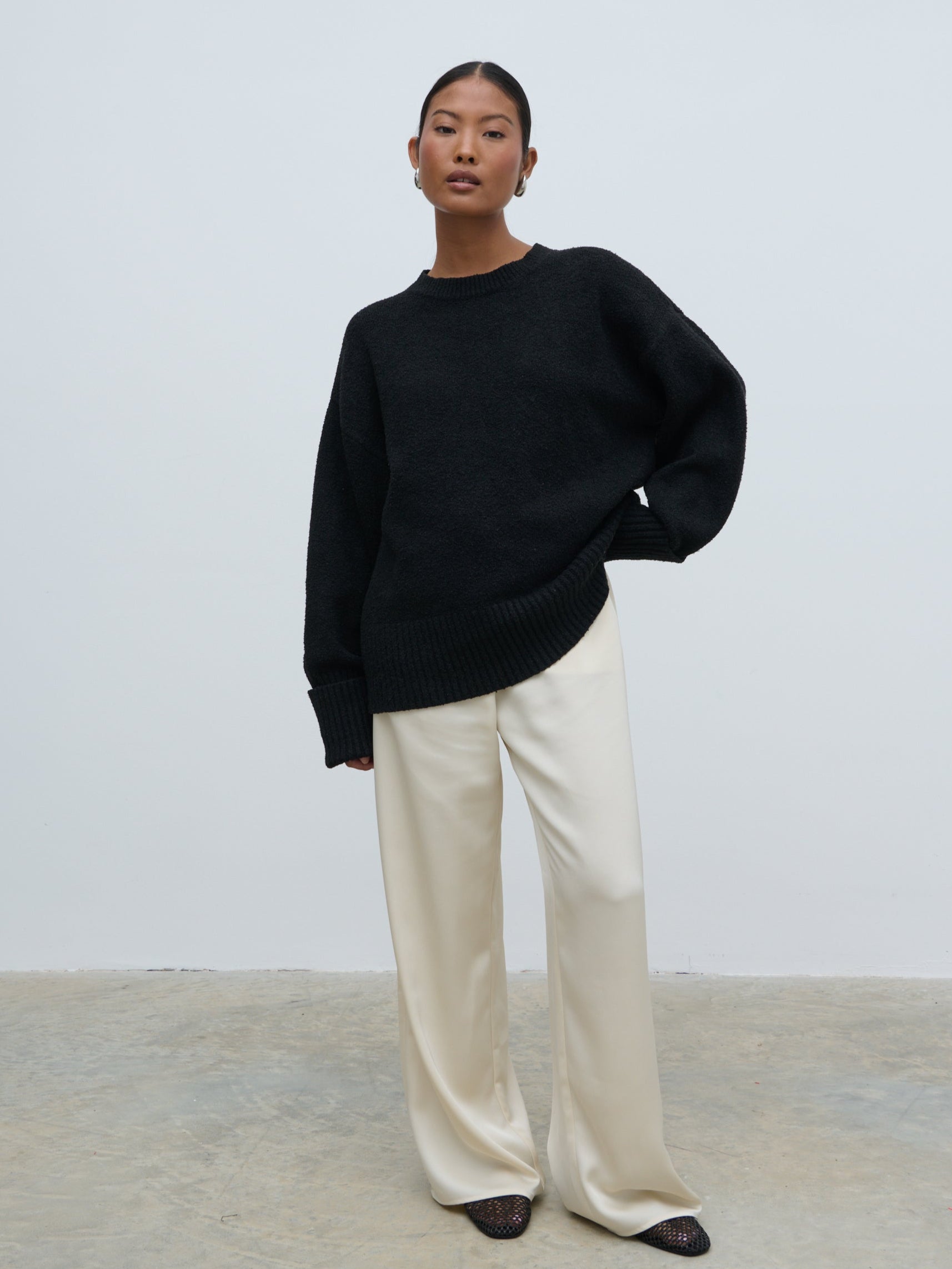 Breya Satin Drawstring Trousers - Oyster