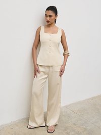 Breya Satin Drawstring Trousers - Oyster