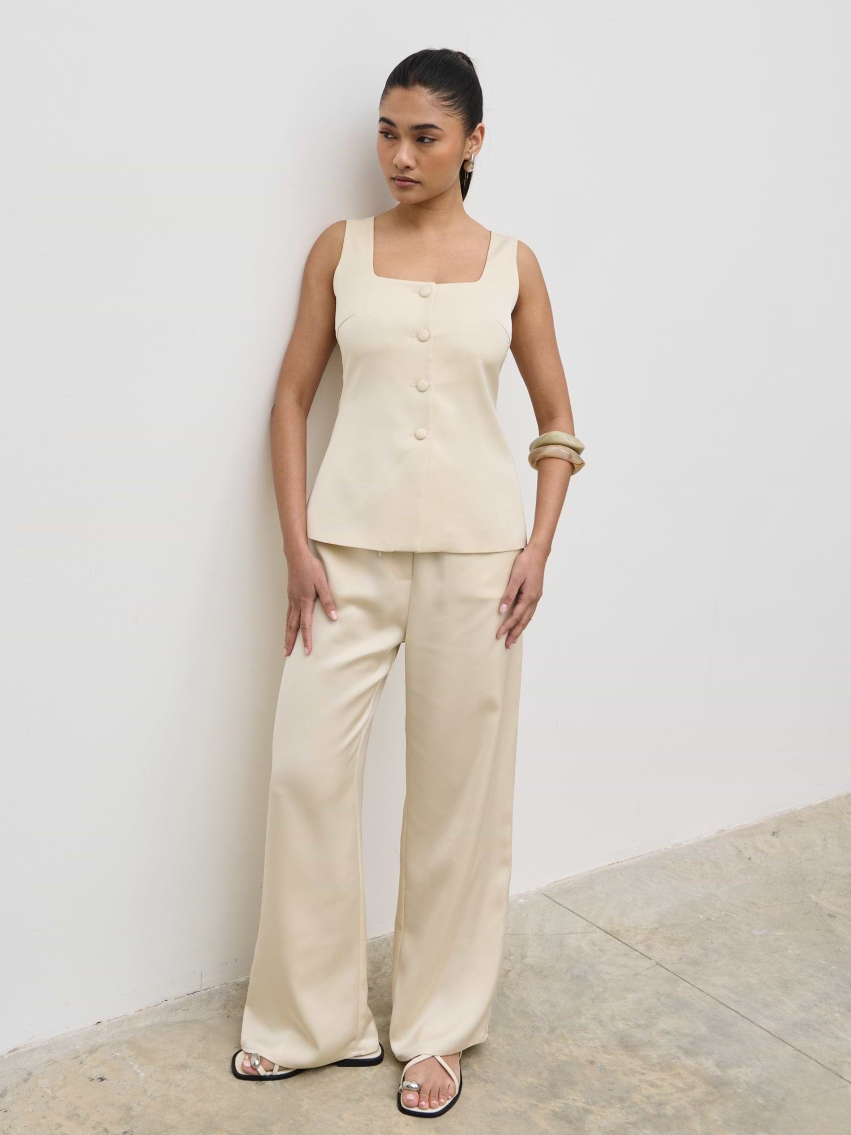 Breya Satin Drawstring Trousers - Cream