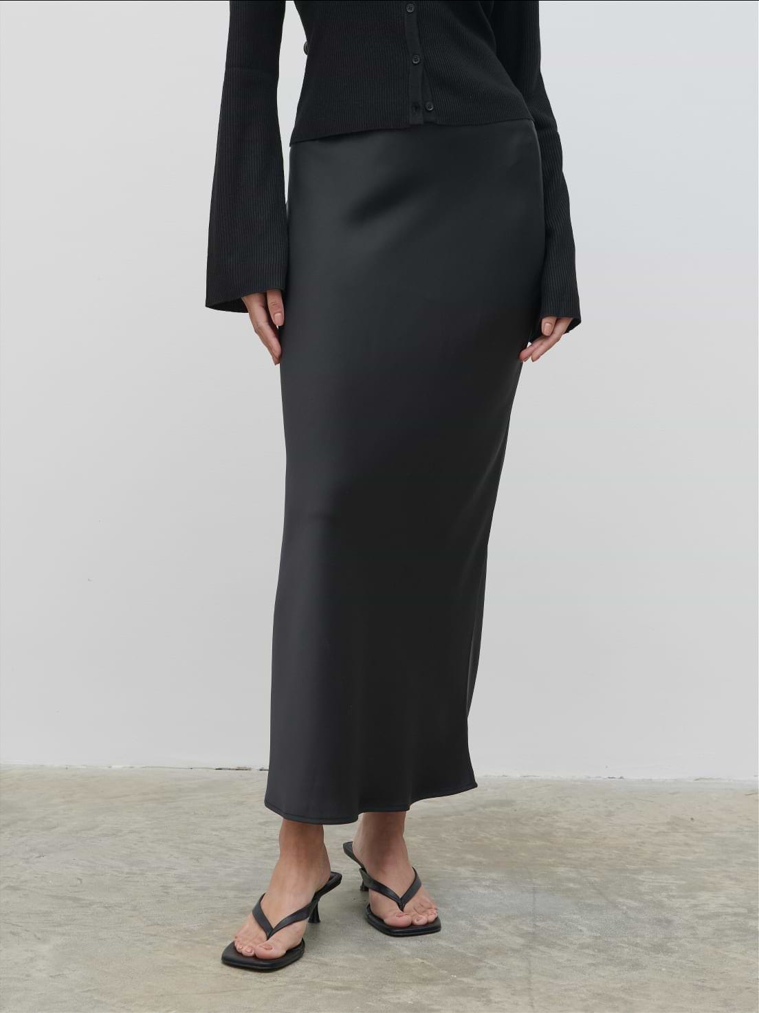 Breya Satin Midaxi Skirt - Black