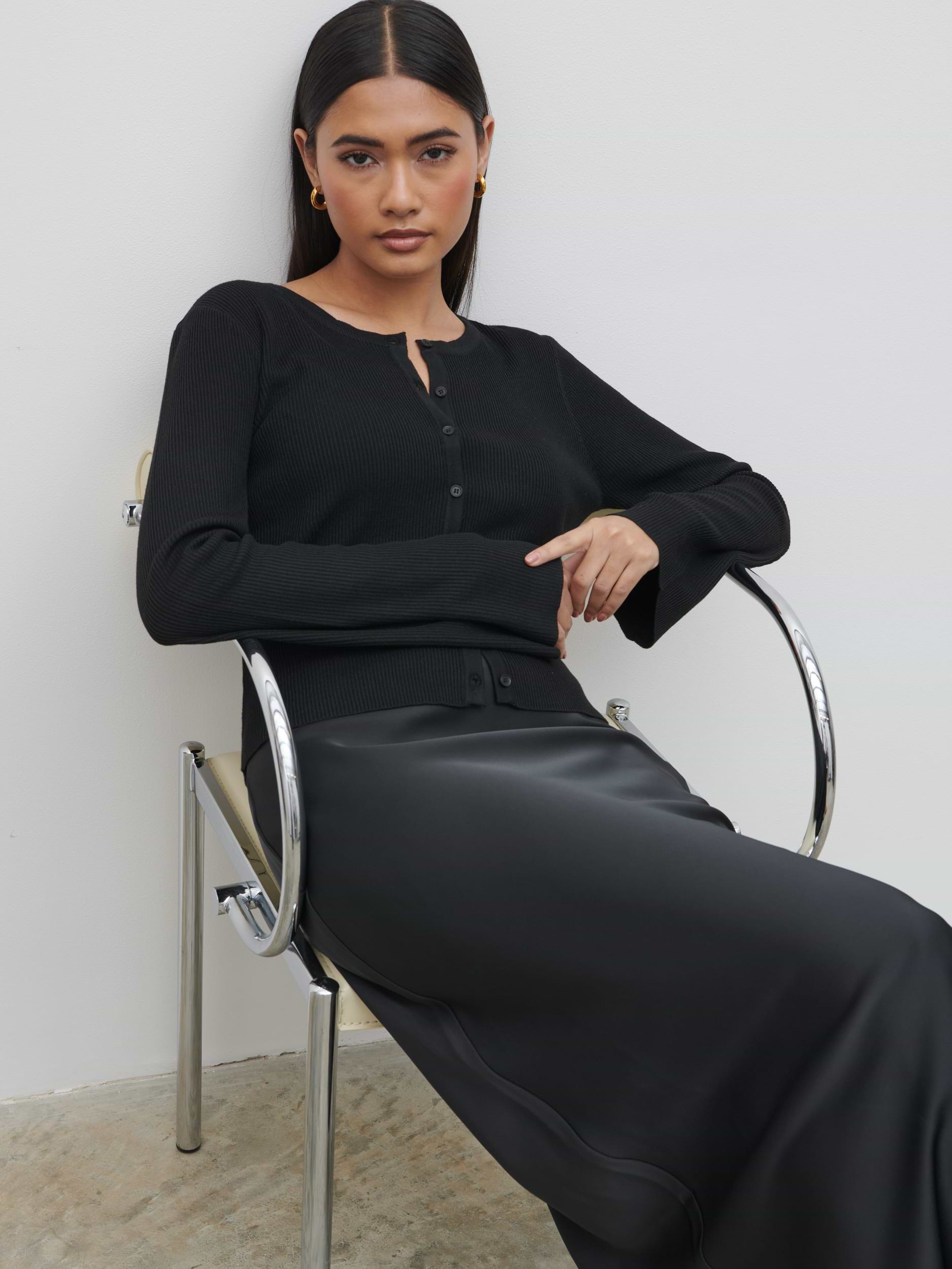Breya Satin Midaxi Skirt - Black