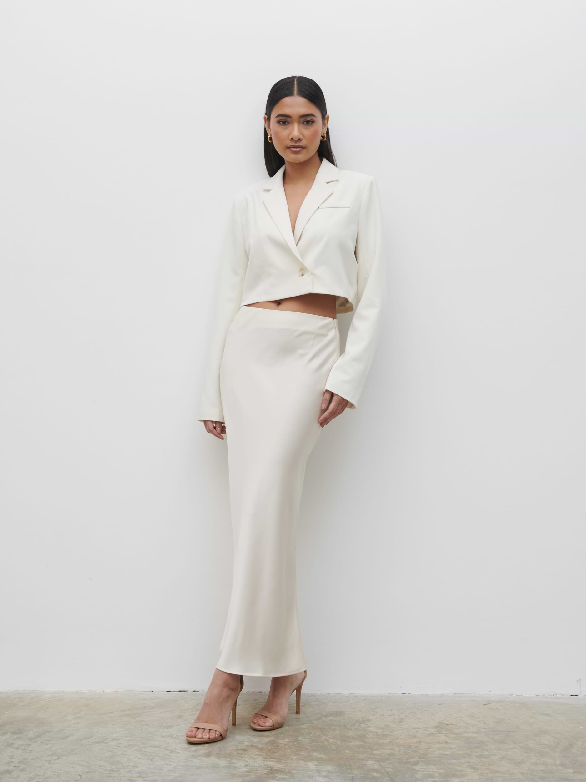 Breya Satin Midaxi Skirt - Oyster