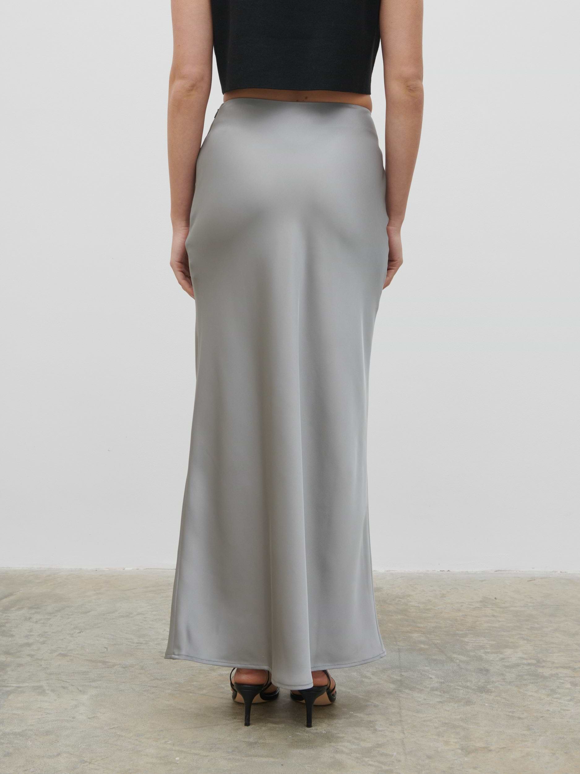 Breya Satin Maxi Skirt - Slate Grey