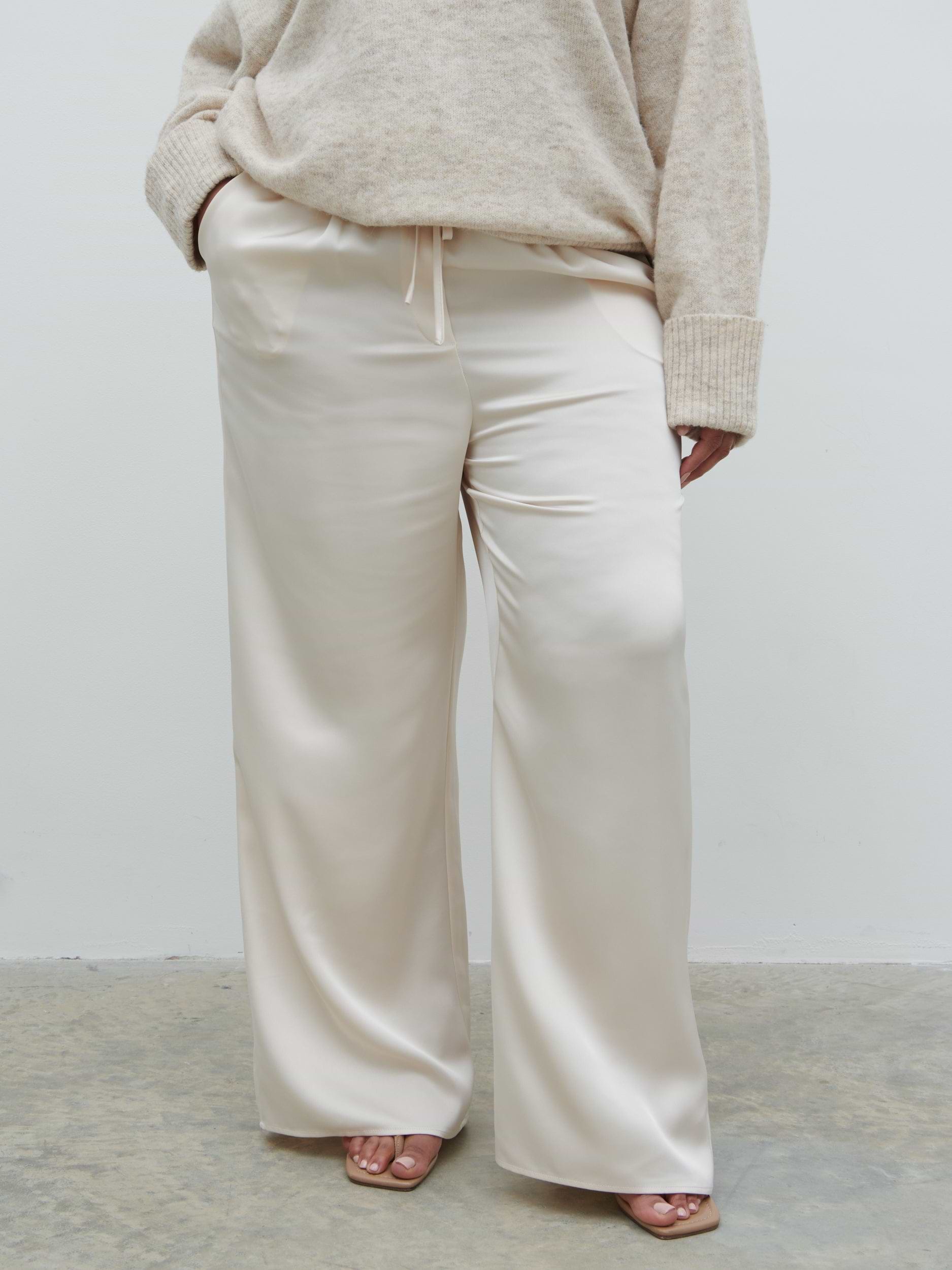 Breya Satin Drawstring Trousers Curve - Oyster