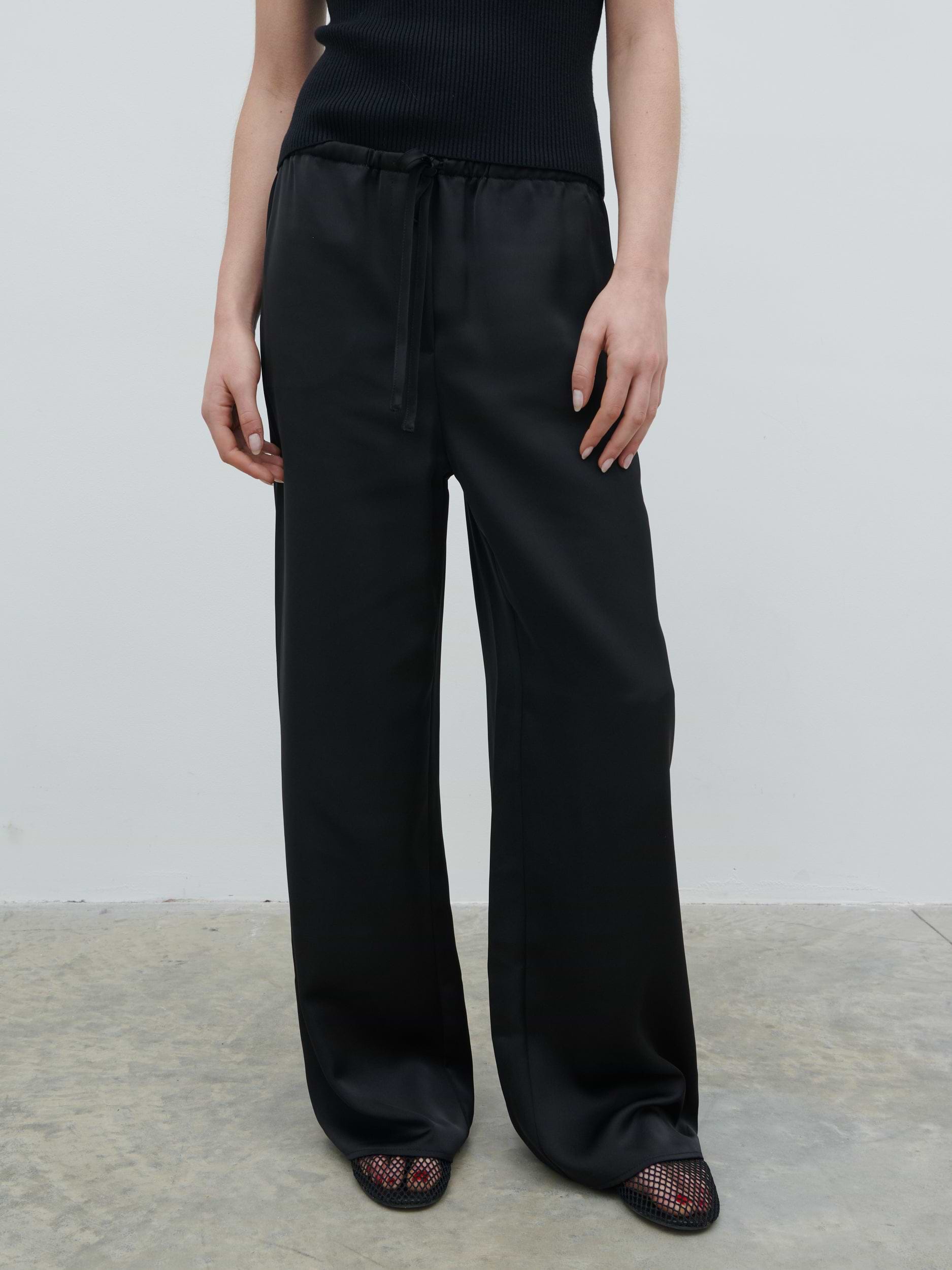Breya Satin Drawstring Trousers - Black