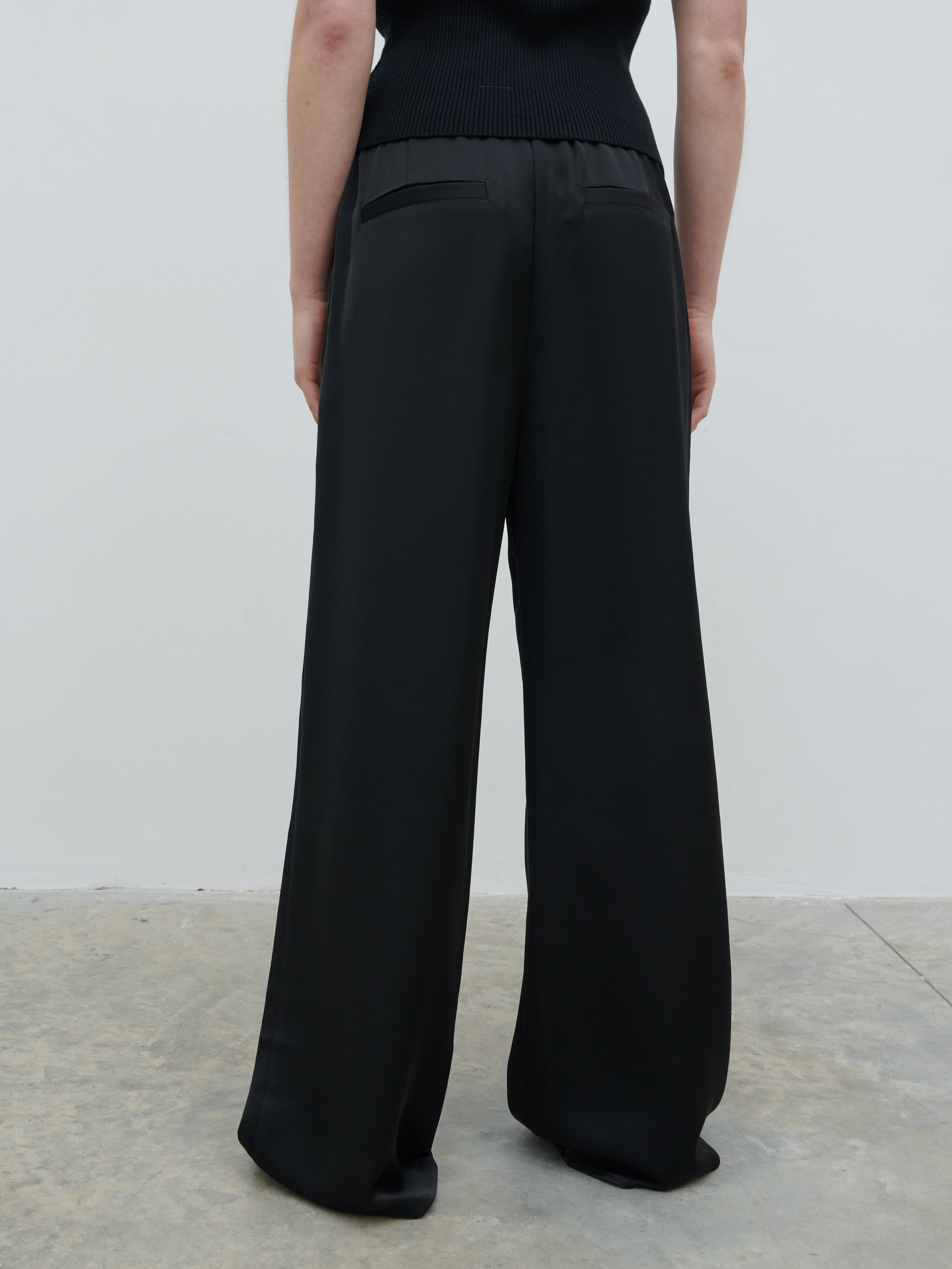 Breya Satin Drawstring Trousers - Black