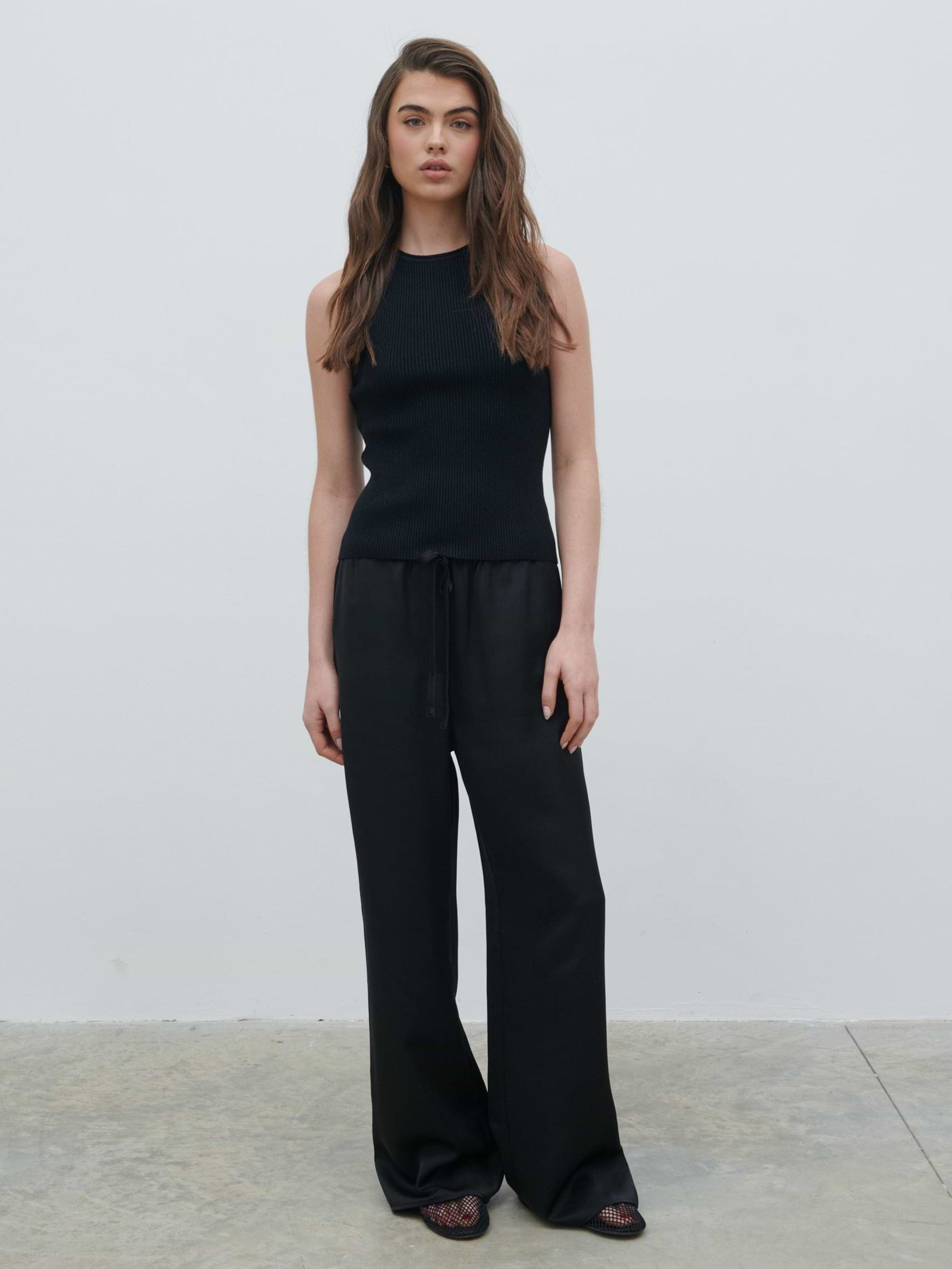 Breya Satin Drawstring Trousers - Black