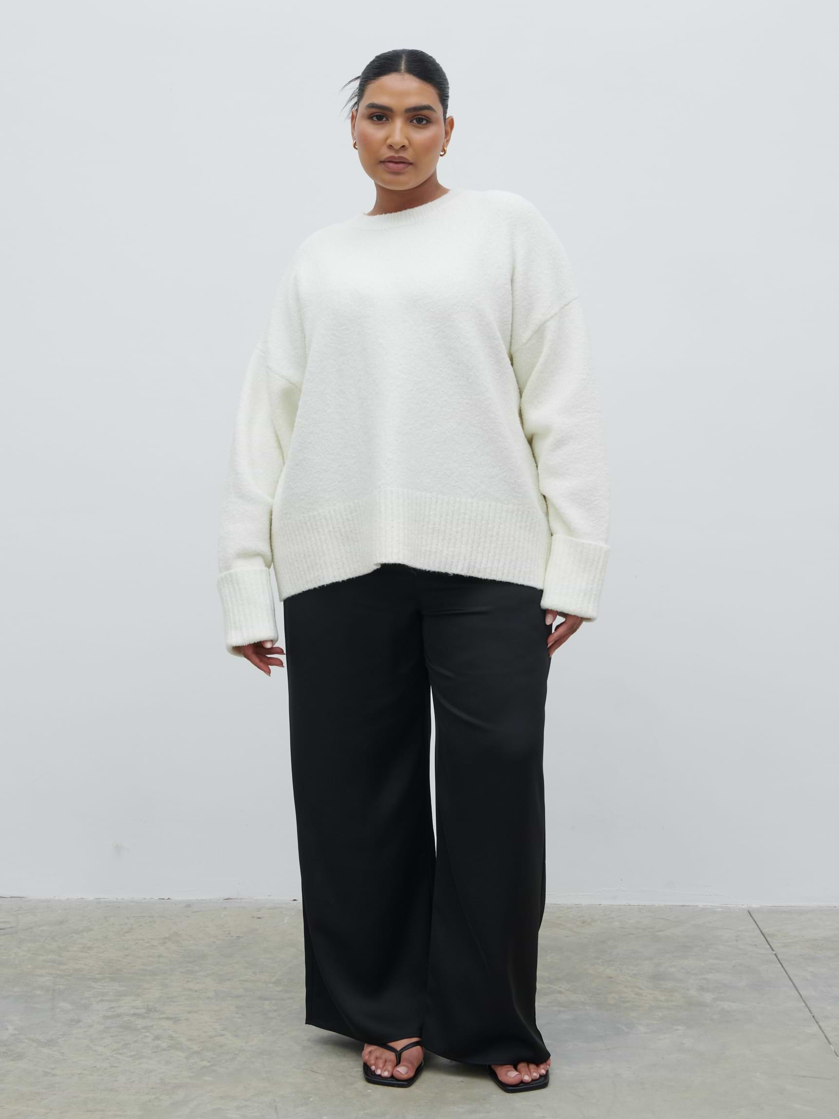Breya Satin Drawstring Trousers Curve - Black