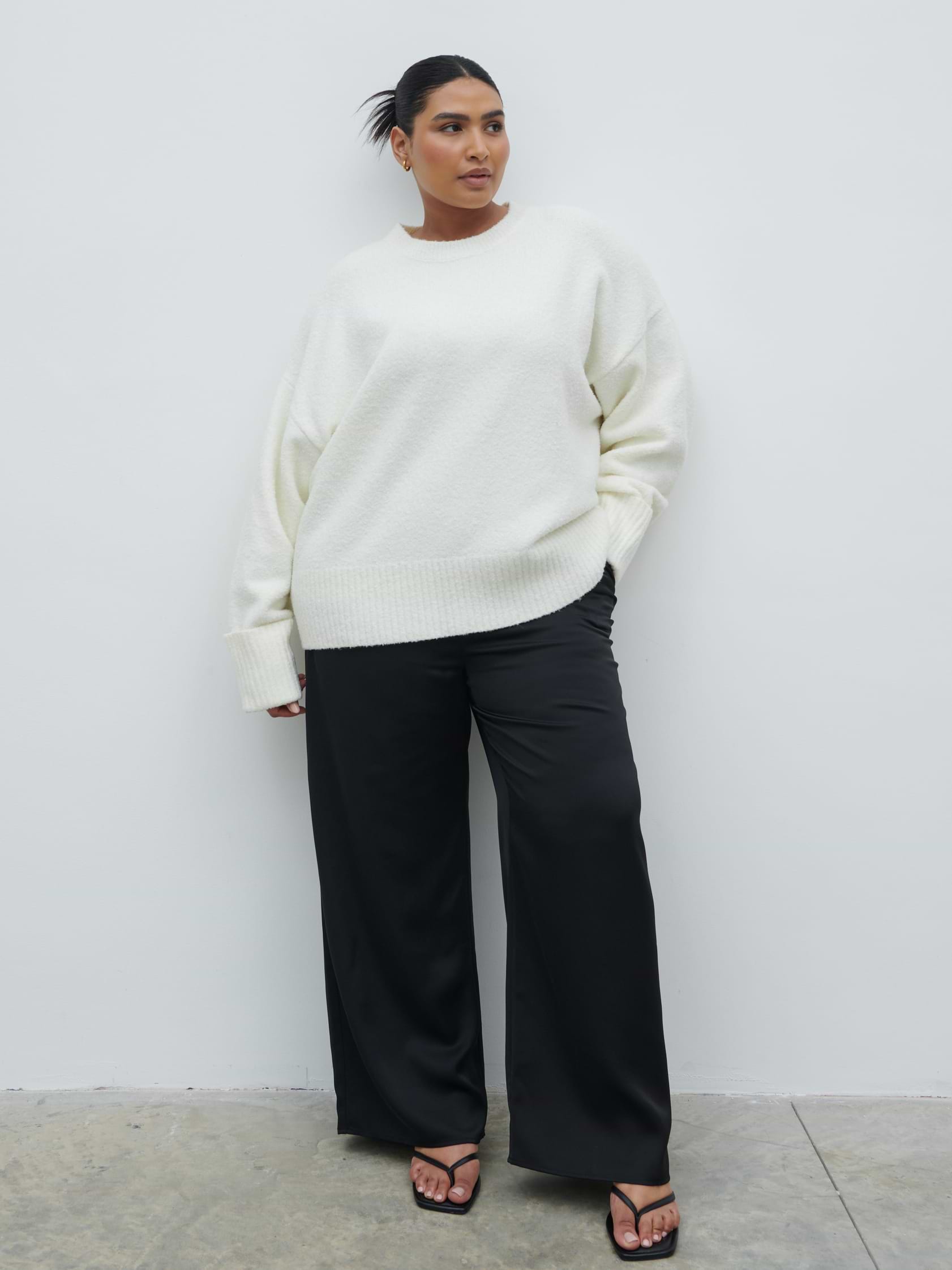 Breya Satin Drawstring Trousers Curve - Black