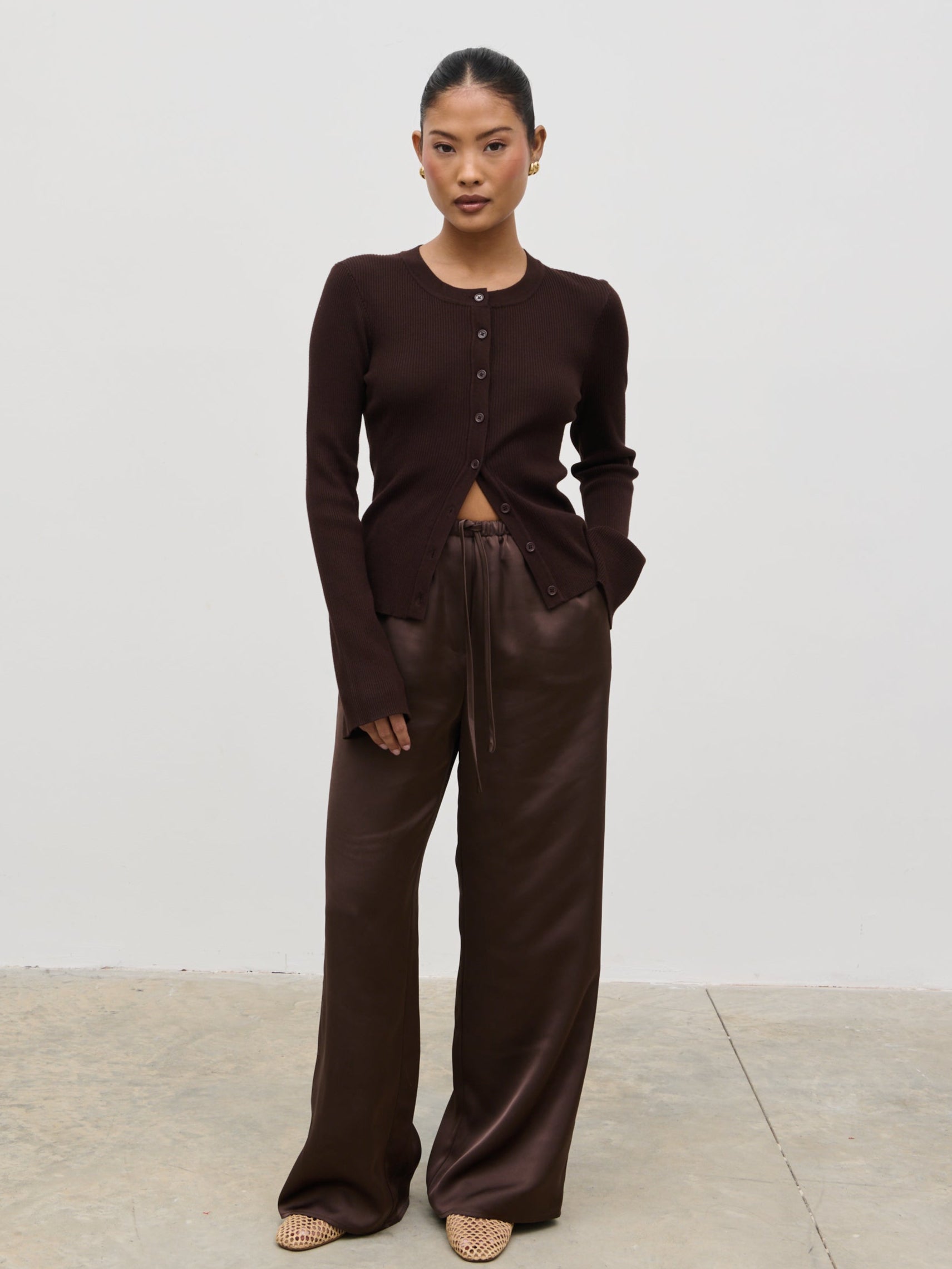 Lacey Button Down Top - Brown