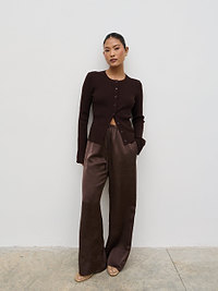 Breya Satin Drawstring Trousers - Chocolate Brown