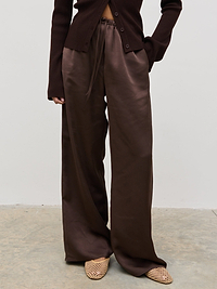 Breya Satin Drawstring Trousers - Chocolate Brown