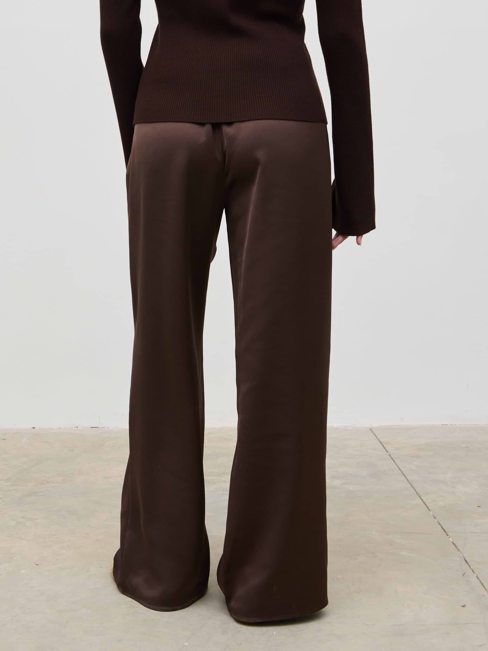 Breya Satin Drawstring Trousers - Chocolate Brown