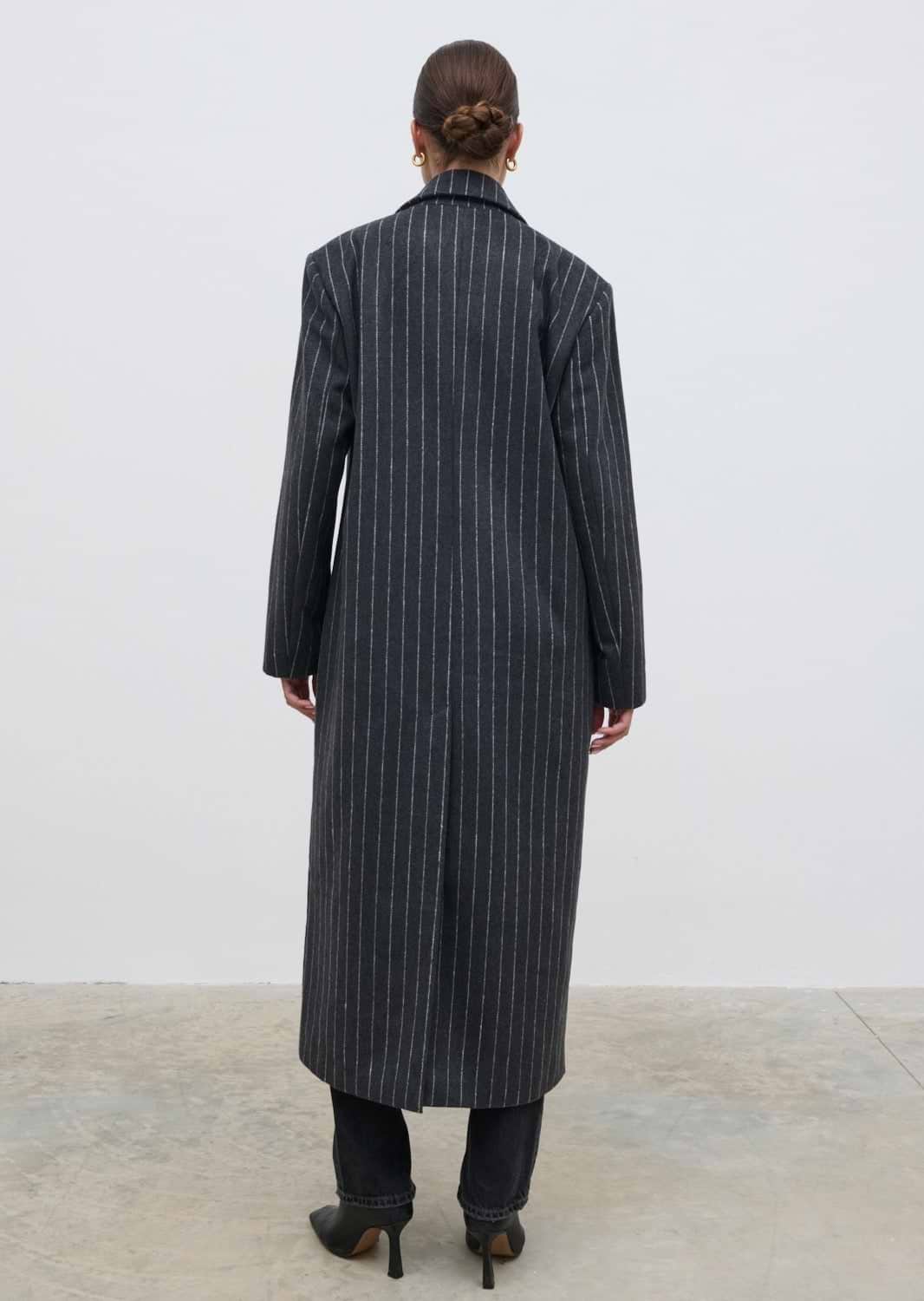 Briar Pinstripe Top Coat - Charcoal and White