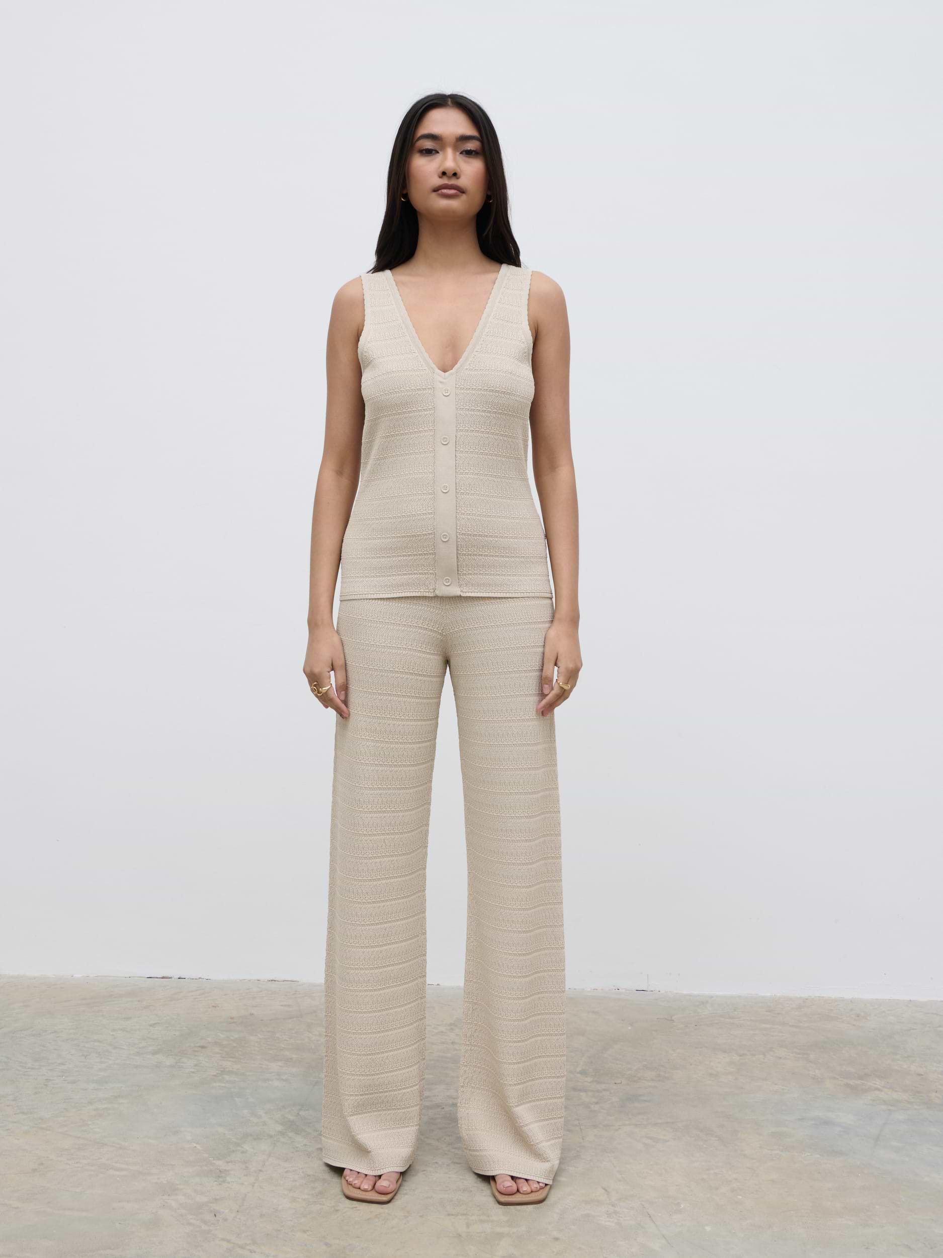 Bridget Crochet Knit Trousers - Beige