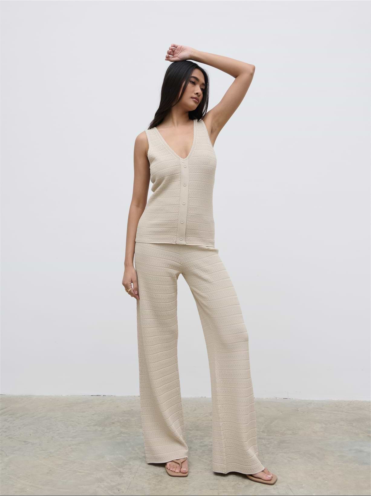 Bridget Crochet Knit Trousers - Beige