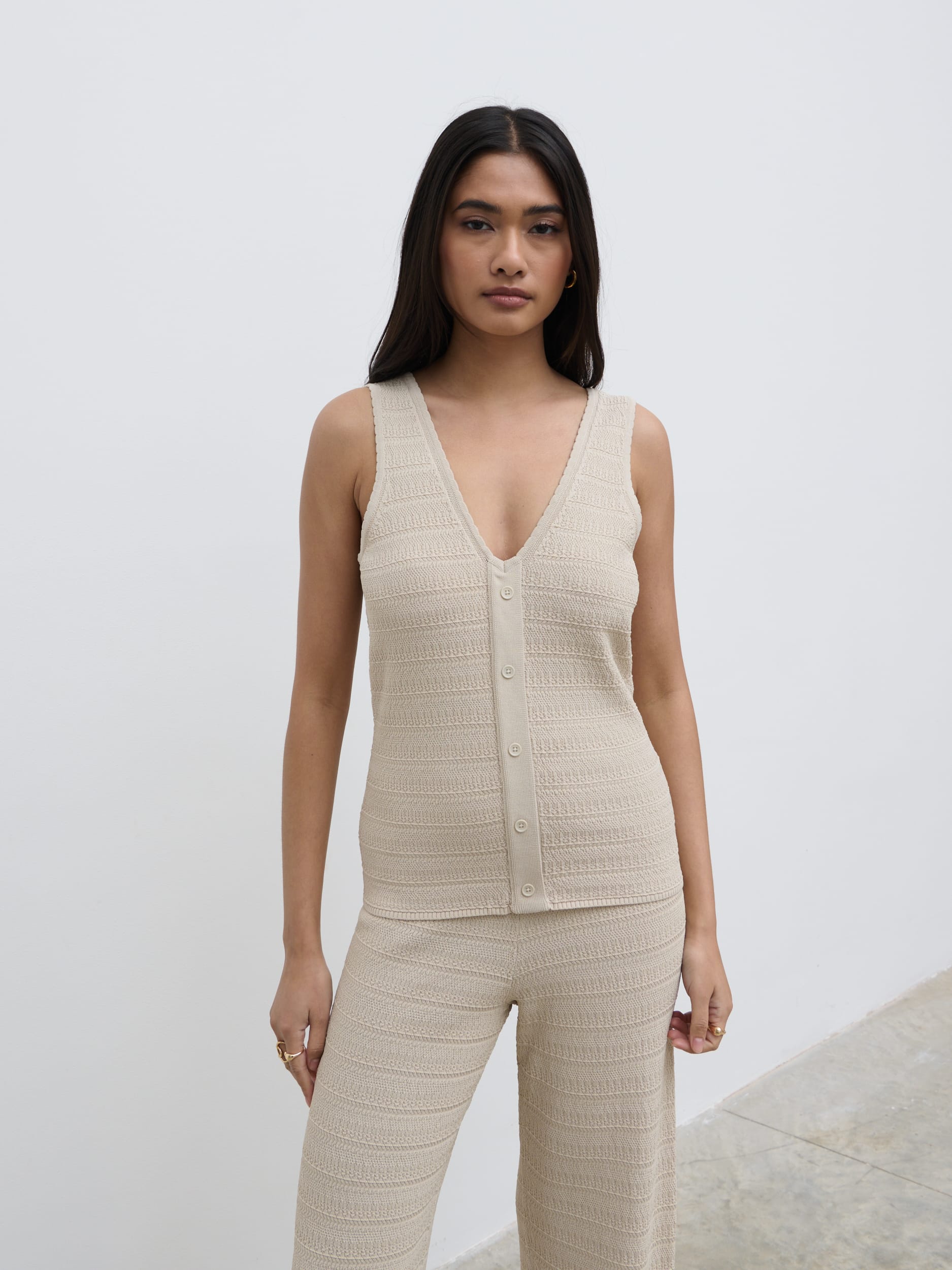Bridget Crochet Knit Top - Beige