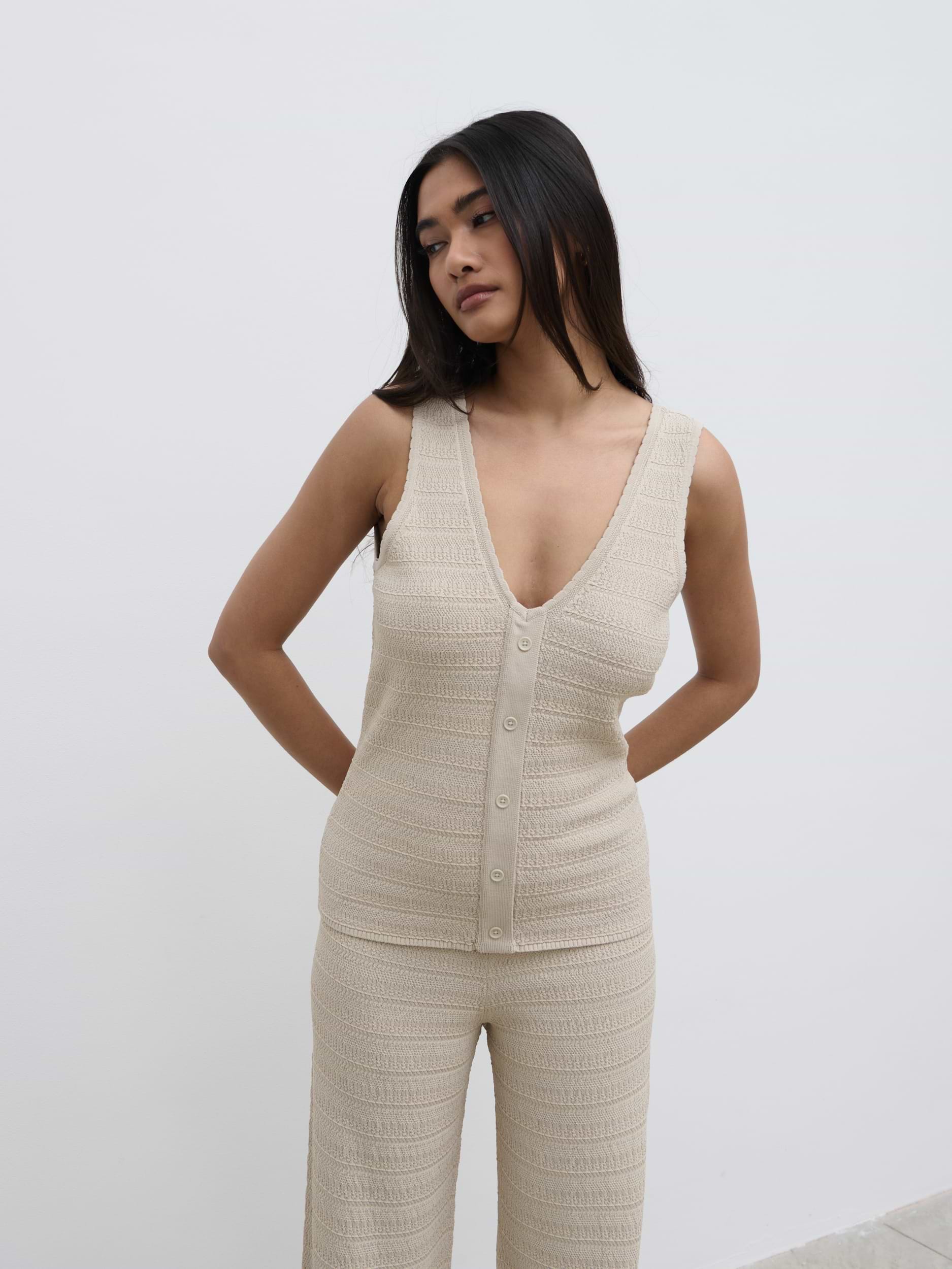 Bridget Crochet Knit Top - Beige
