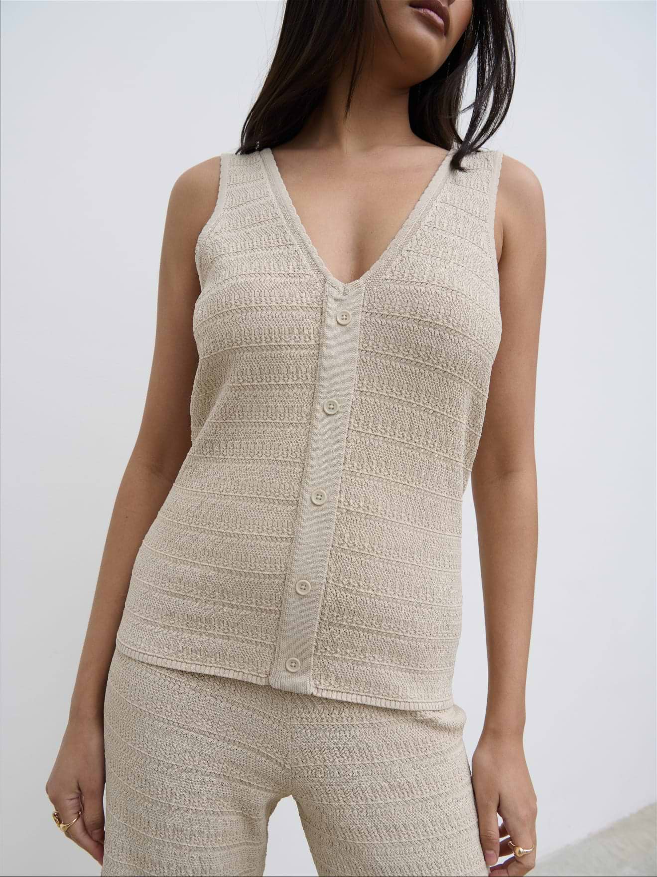Bridget Crochet Knit Top - Beige