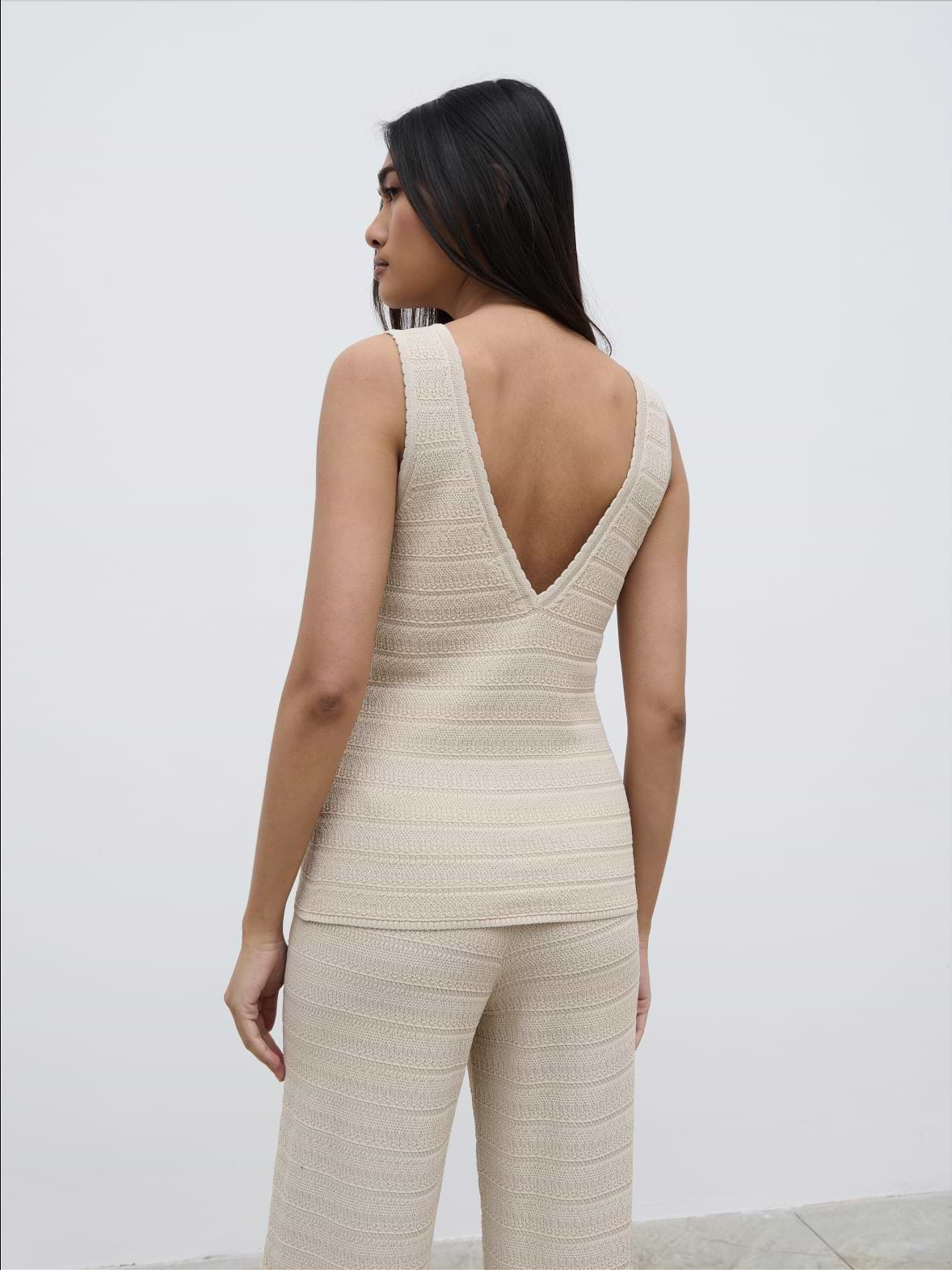 Bridget Crochet Knit Top - Beige