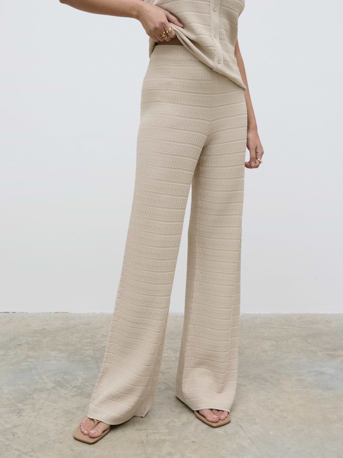 Bridget Crochet Knit Trousers - Beige