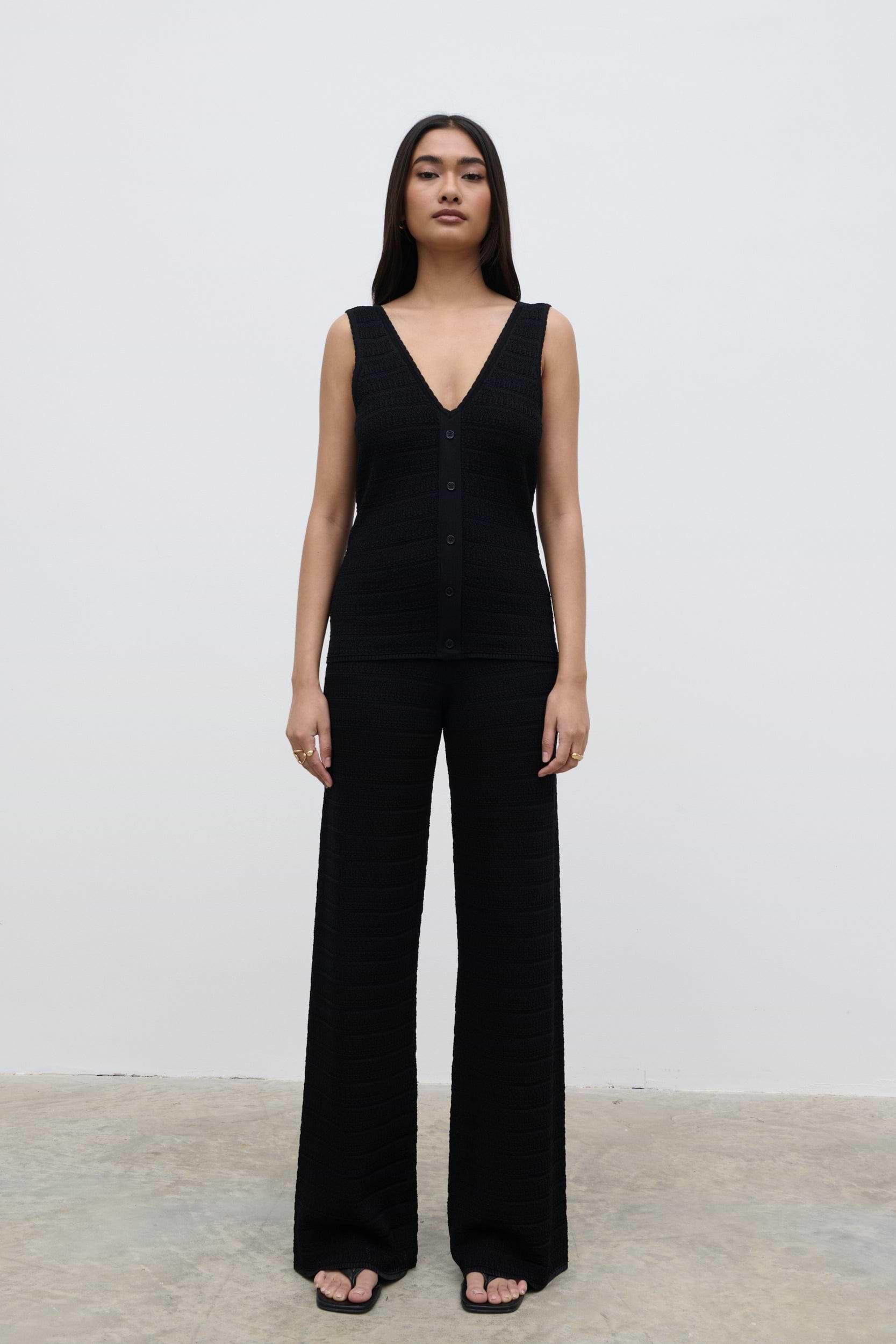 Bridget Crochet Knit Top - Black