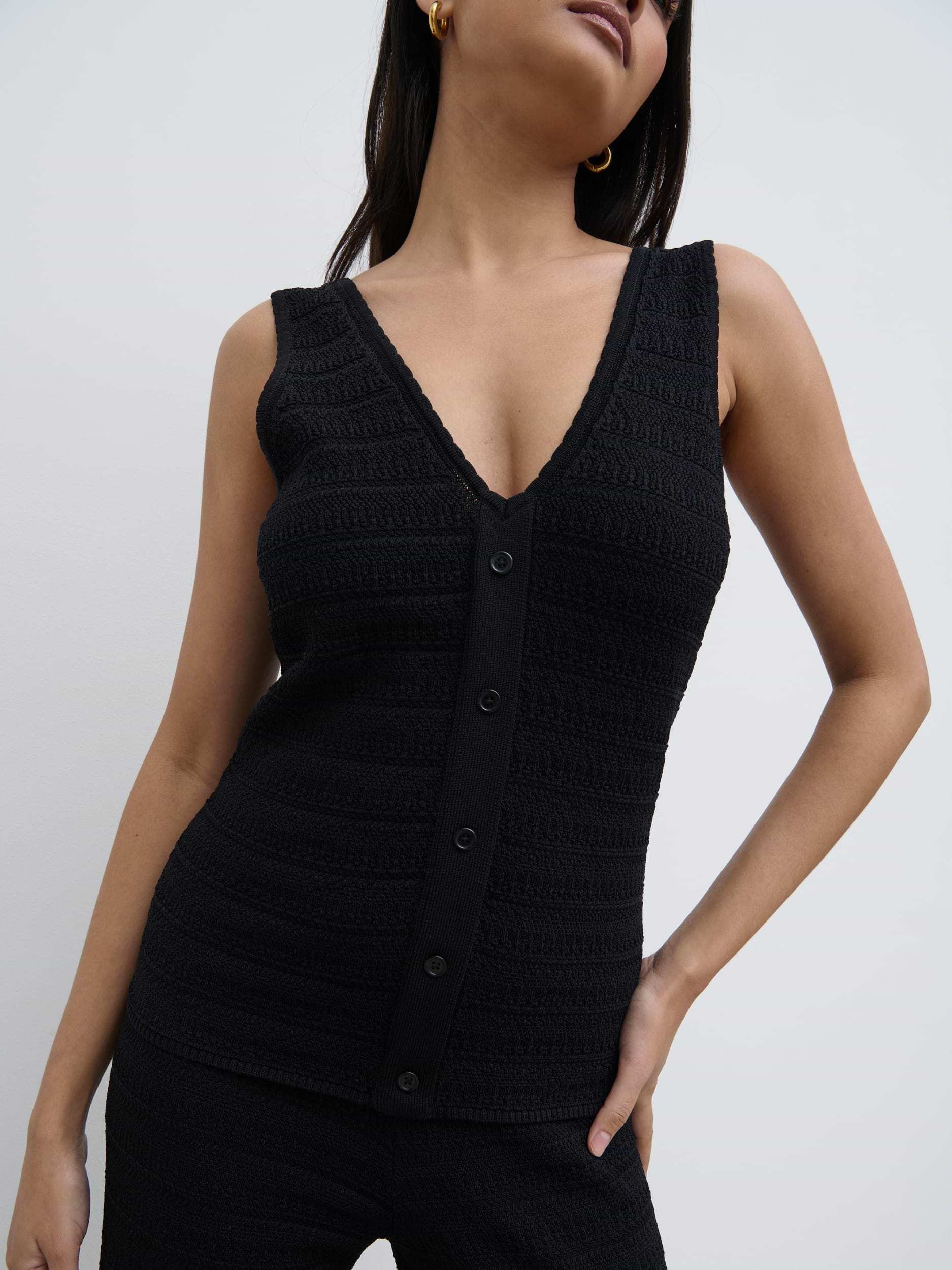 Bridget Crochet Knit Top - Black