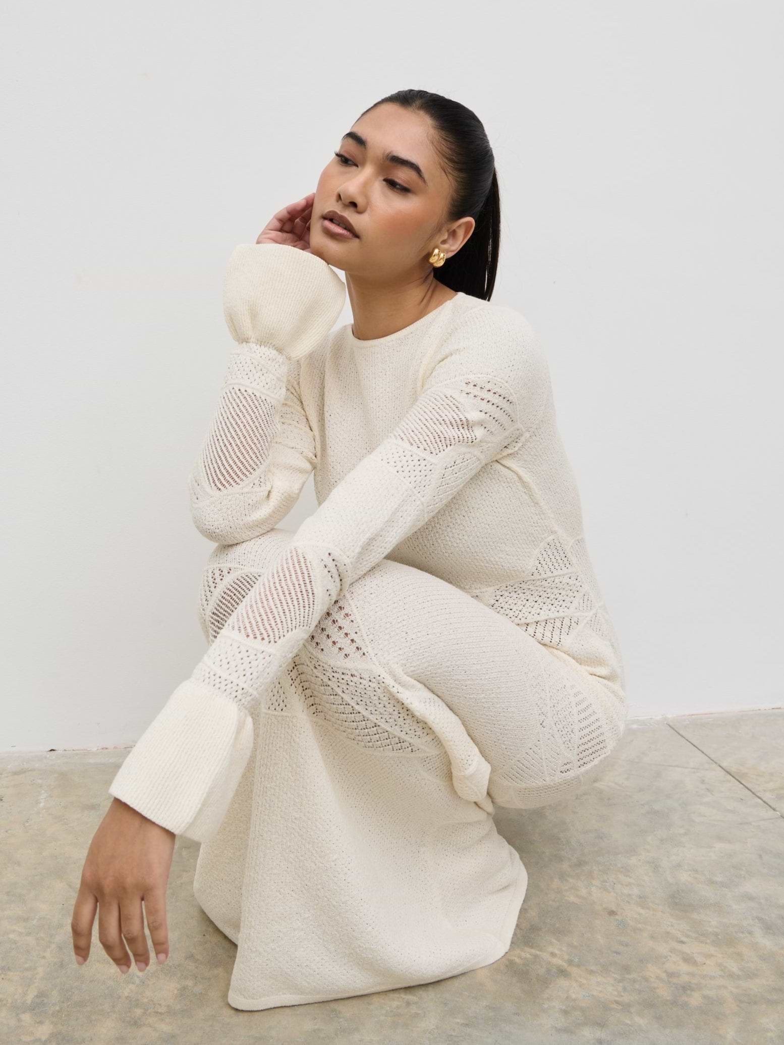 Bronwyn Patterned Knit Maxi Dress - Cream