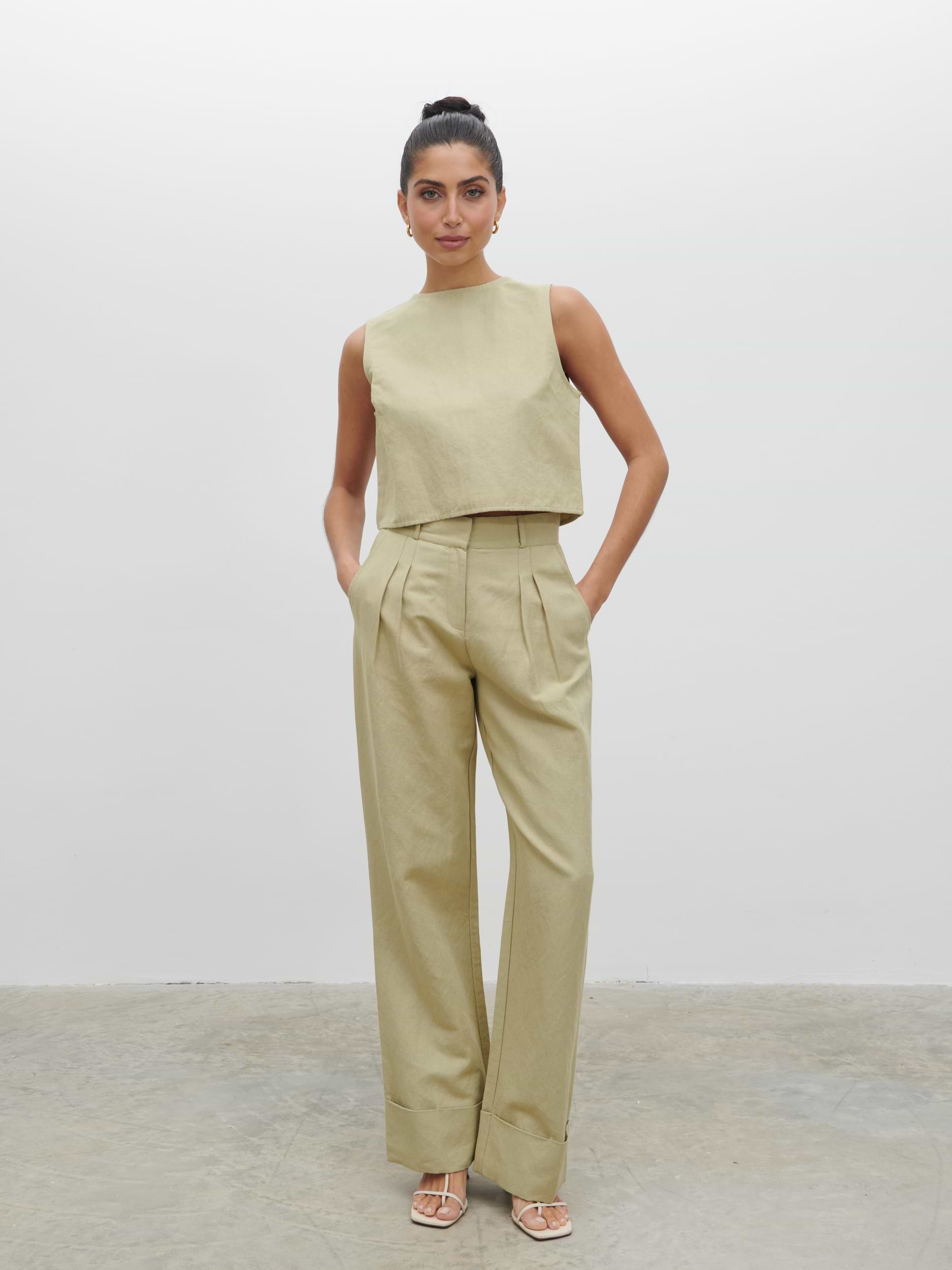 Bryony Boxy Linen Top - Olive