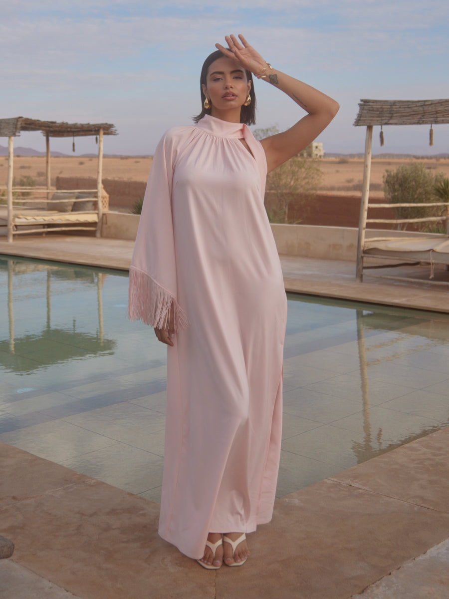 Cora Fringed Maxi Dress - Blush