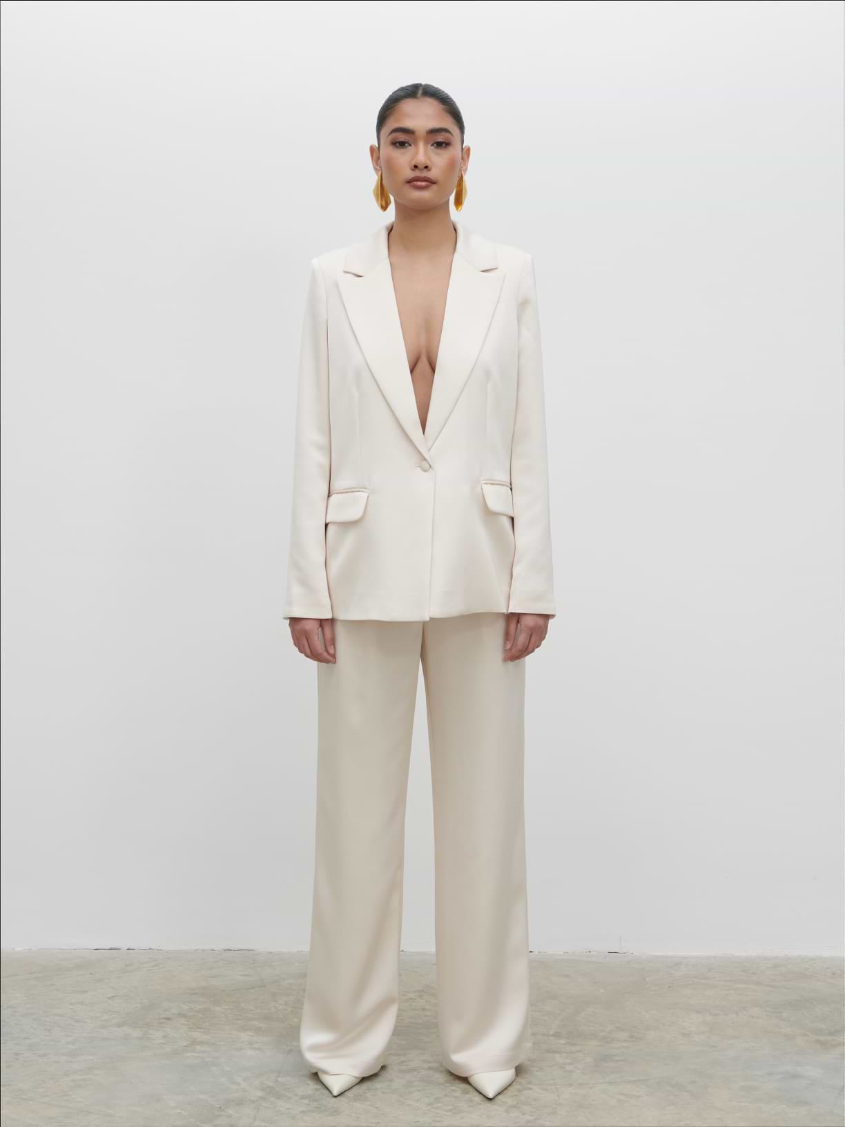 Callie Satin Suit Jacket - Ivory