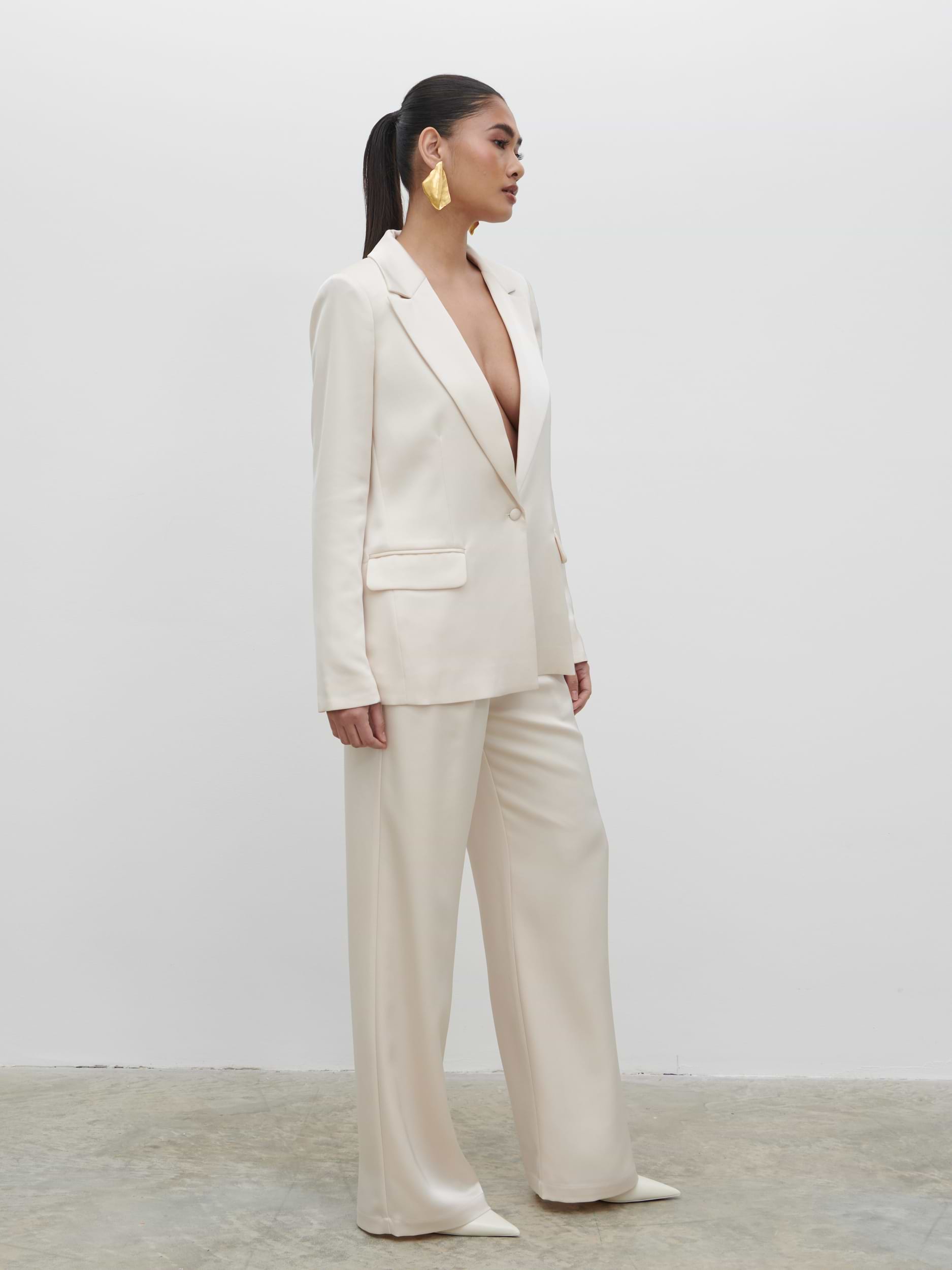 Callie Satin Suit Jacket - Ivory