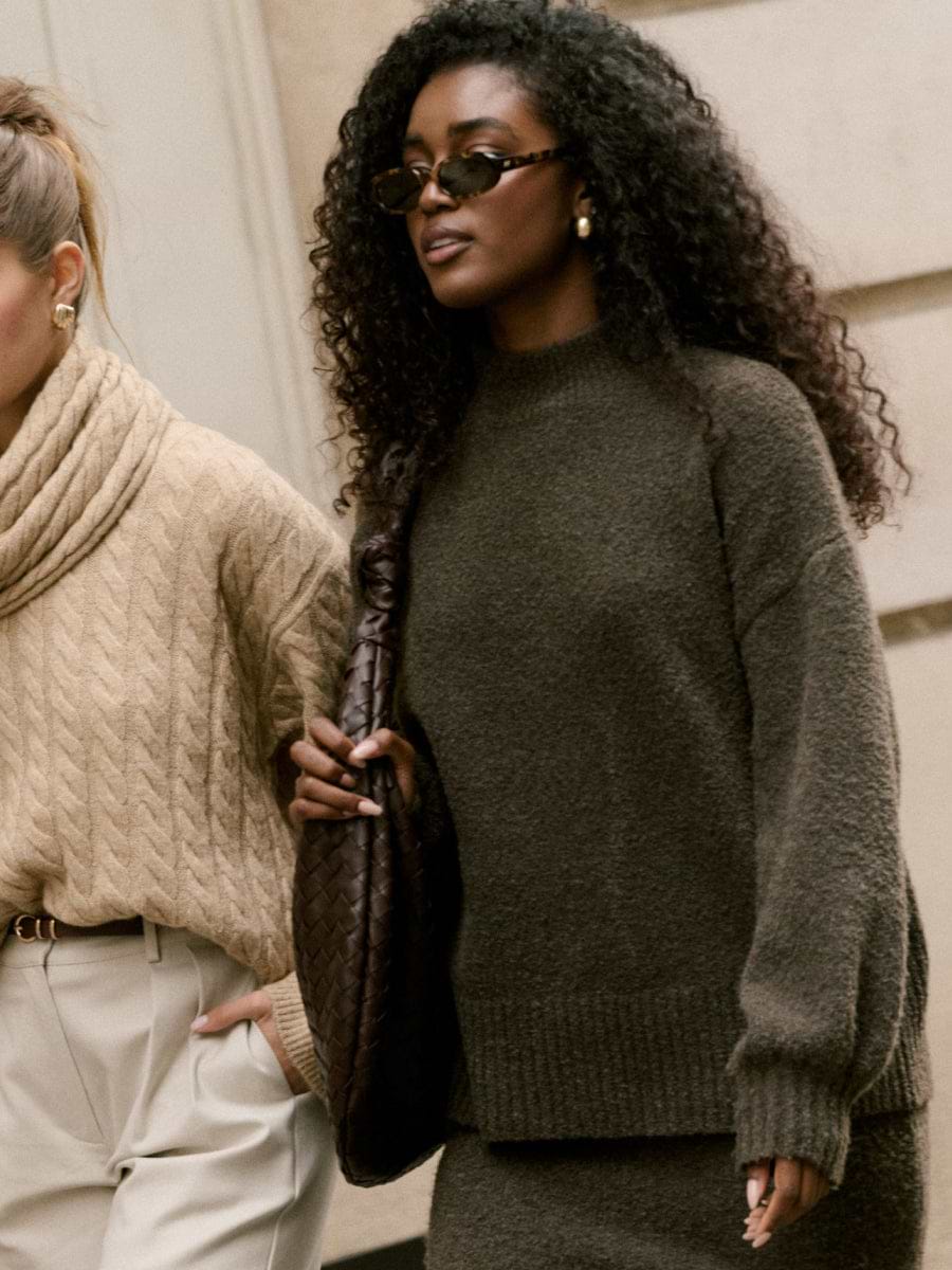 Camille Balloon Sleeve Knit Jumper - Bark