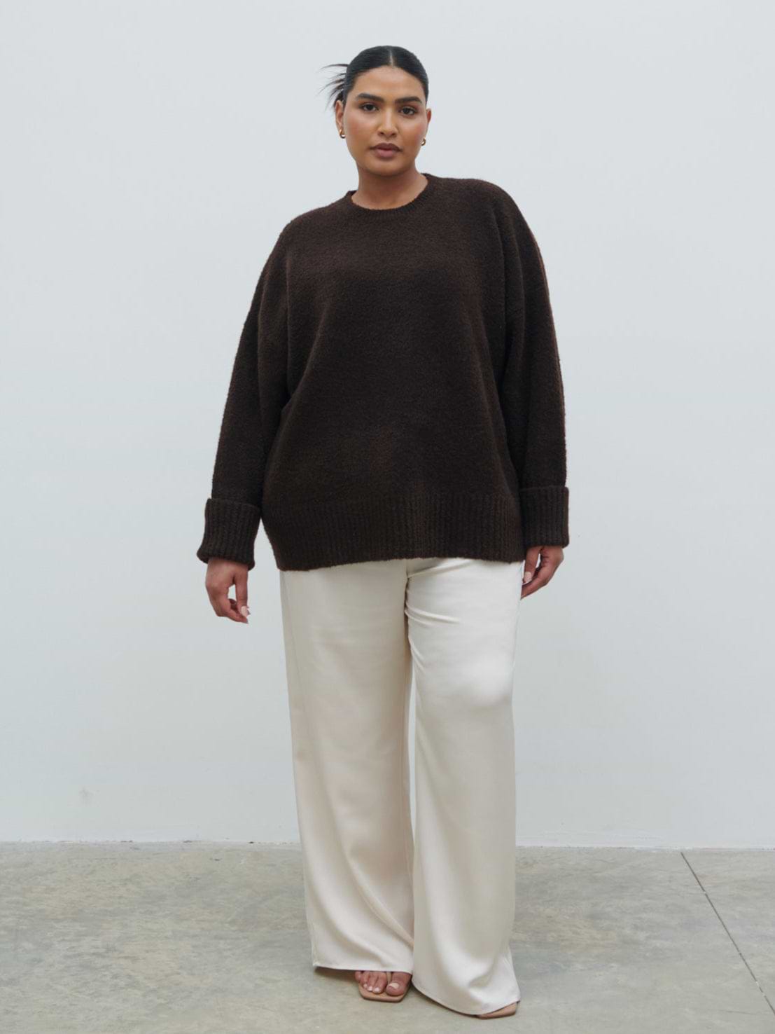 Camille Oversized Borg Jumper Curve - Brown
