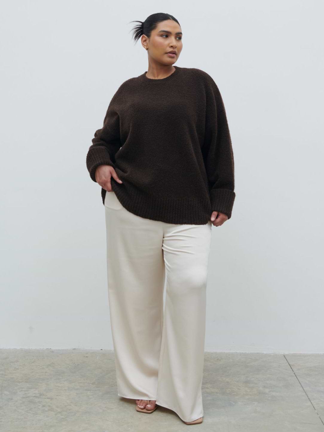 Camille Oversized Borg Jumper Curve - Brown